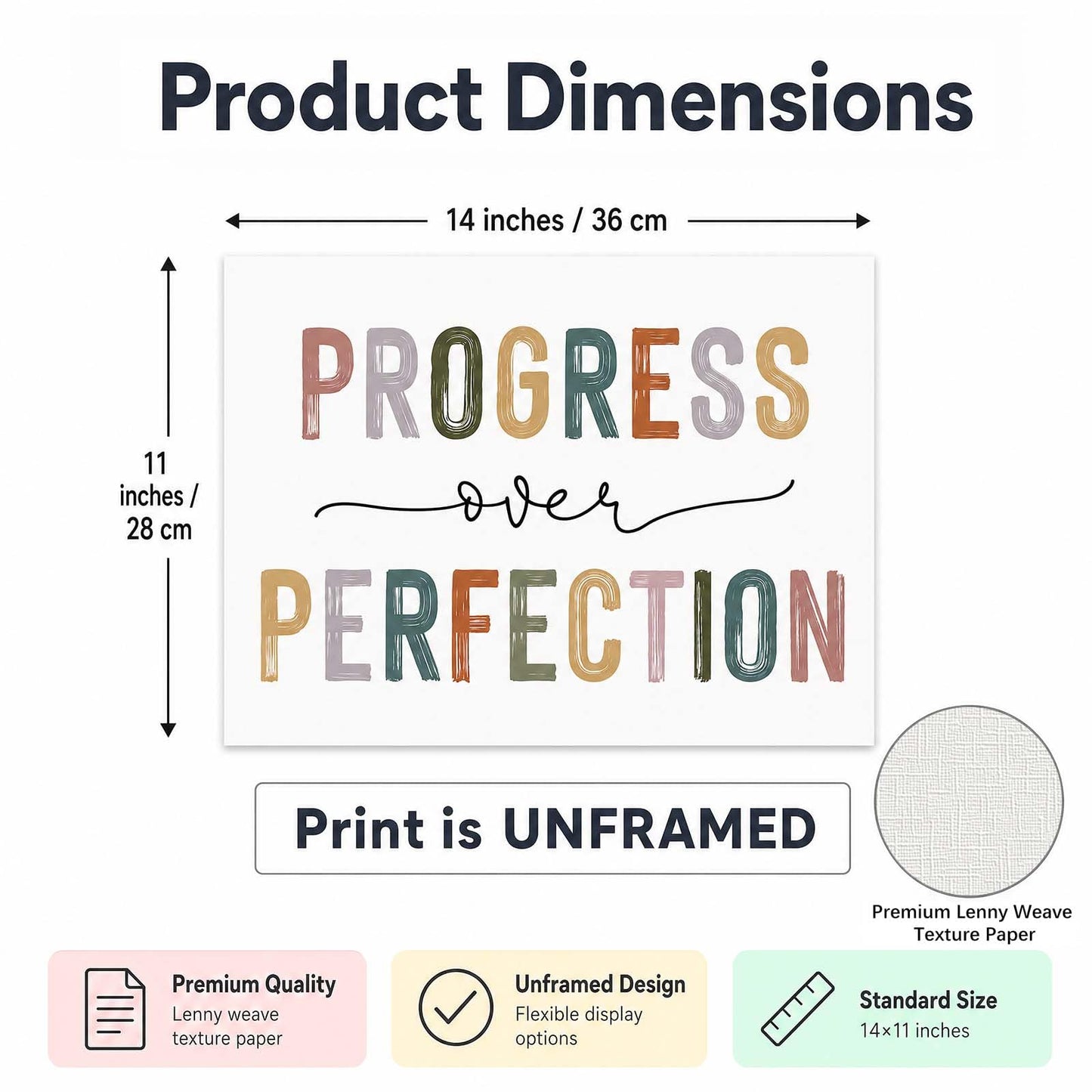 Classroom Signs Wall Art, Progress Over Perfection Growth Mindset Poster for Kids Students, Teacher Decor for Classroom, Inspirational School Office Homeschool Room Decor (14"L x 11"W Unframed, Unframed)