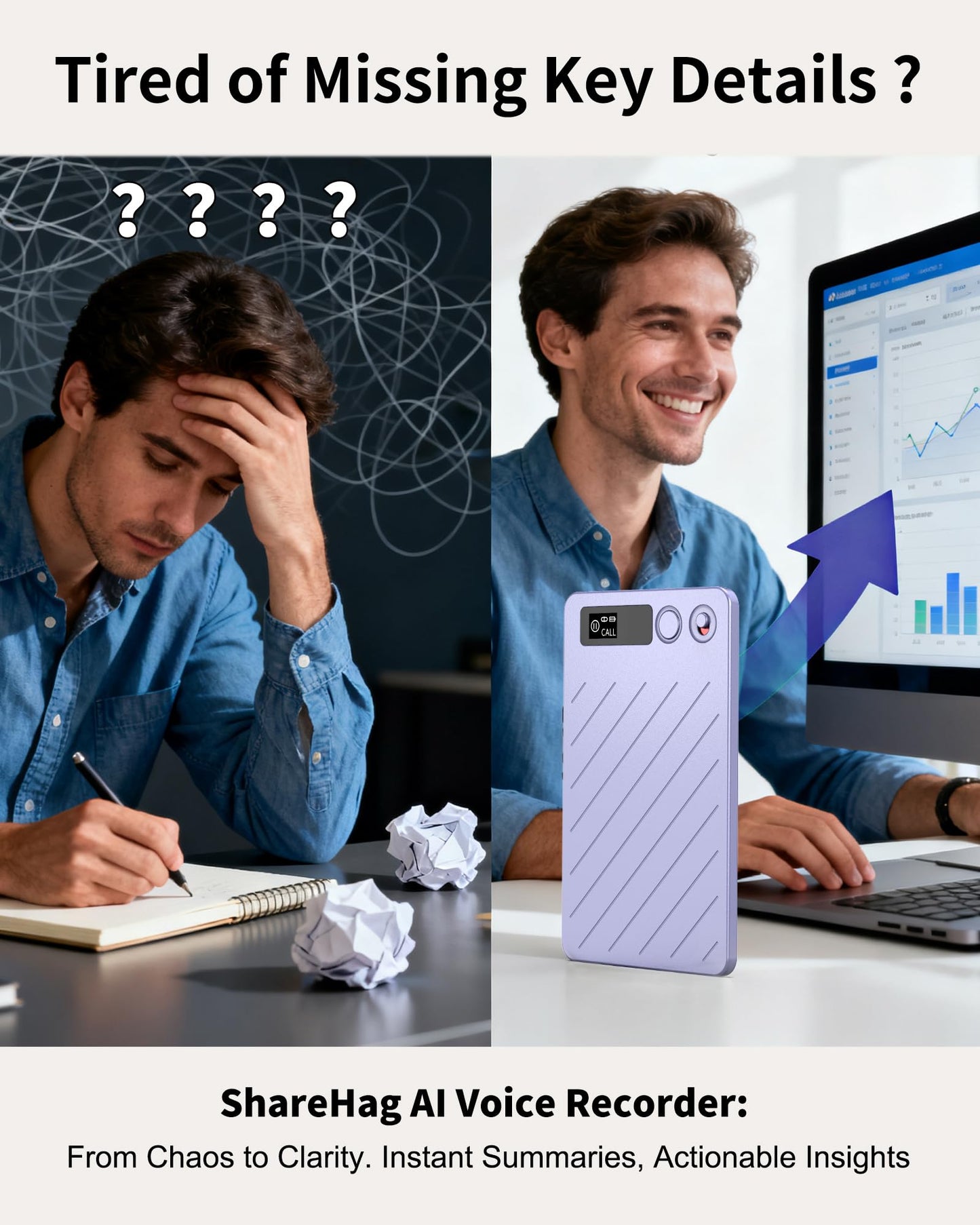 GPT-5 AI Voice Recorder, 64GB Digital Audio Recorder with 152-Language Transcription, Dual Noise-Cancelling Mics, Automatic Summaries & App Control for Lectures, Meetings, Interviews