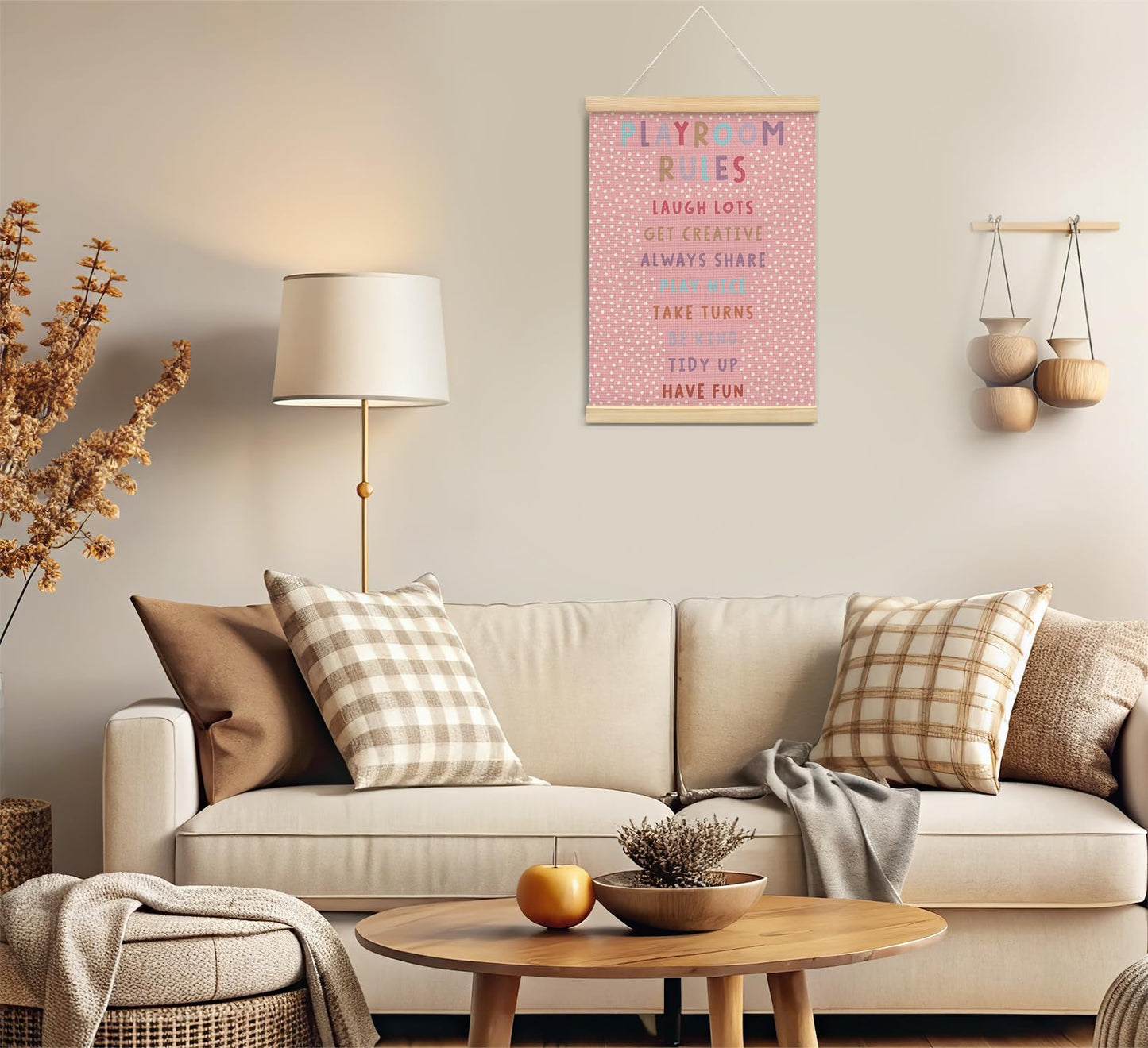 Playroom Kids Tollder Room Wall Decor, Play Room Rules Wall Decor for Kids Play Game Room Bedroom Nursery Home School Playroom Essentials, Canvas Hanging Banner Wood Poster Frameds(pink)