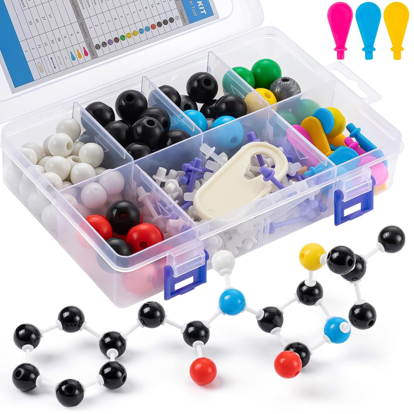 HFKPJRT Molecular Model Kit, 208 Pcs Molecular Model Kit Organic Chemistry, Atom Element Model Kits for Lessons in Chemistry, Gift for Teachers and Students to Raising Space Imagination