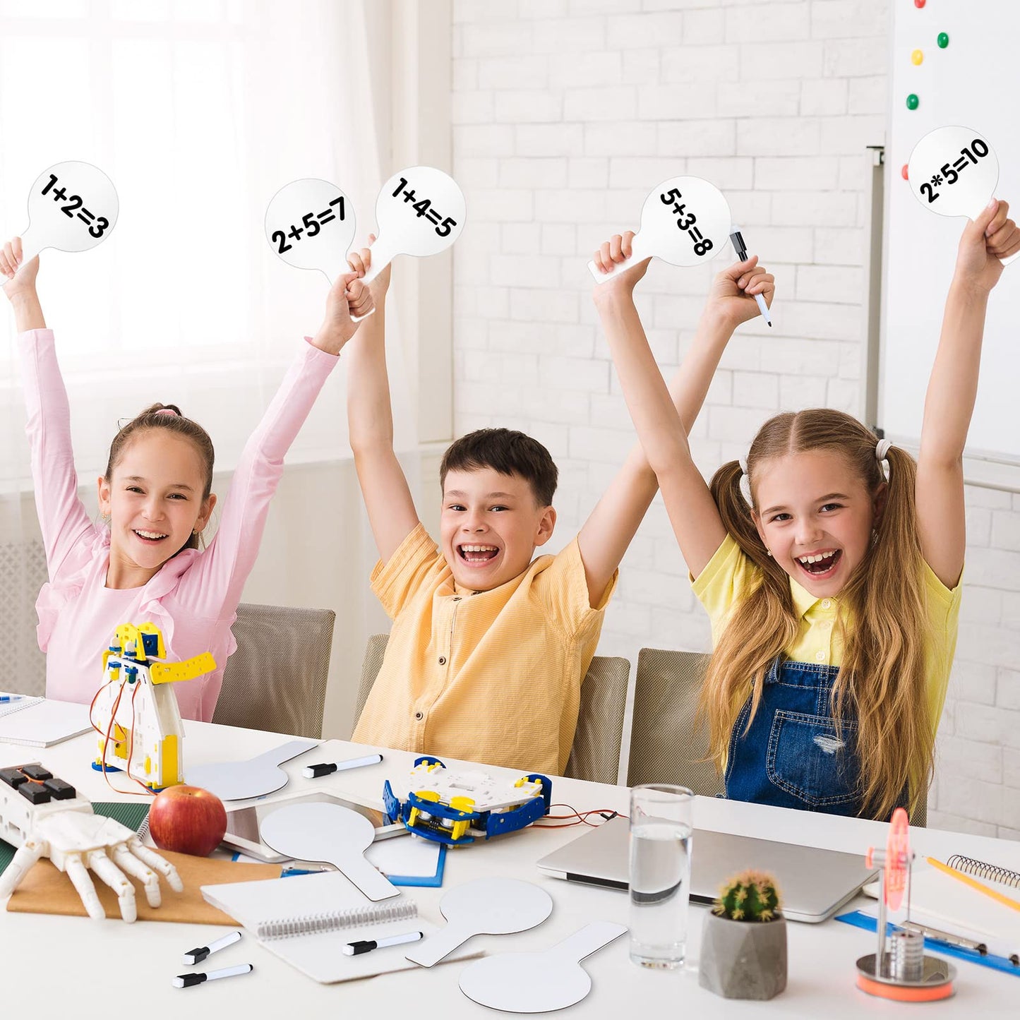25 Sets 5x9 Inch Answer Dry Erase Paddles and 25 Black Marker Set Handheld Small Dry Erase Board Double Sided Auction Paddles Handheld Whiteboard for Classroom Voting Answering Auction Bidding