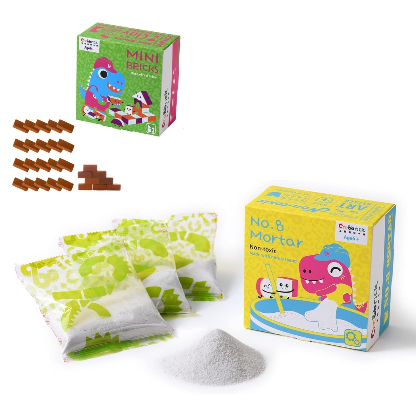 Mortar, Real Red Clay Mini Bricks Rectangle Brick Bundle, Construction Education Toy for Kids 6+ Years Old & Adults, Realistic House, DIY Garden, STEM Building Set, Washable and Reusable (50pcs)