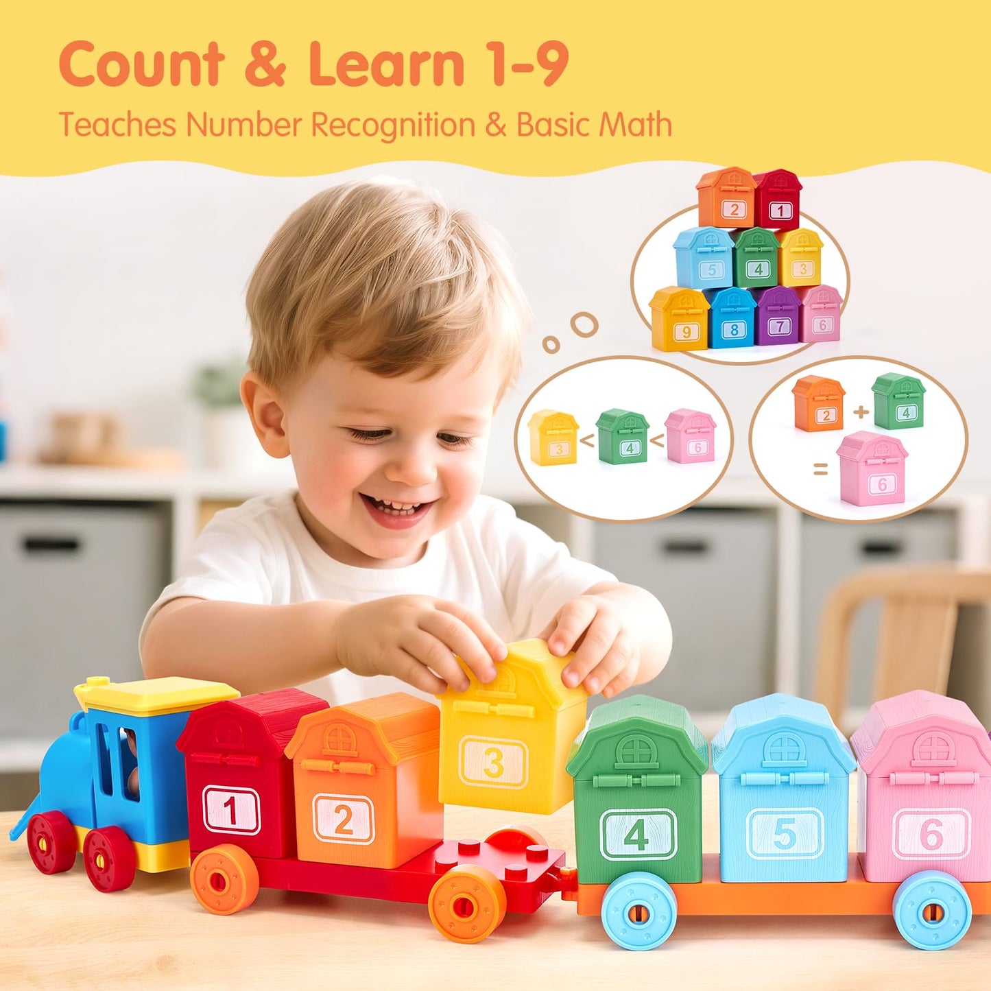 Toddler Learning Toys for 2 3 Year Old-Counting Matching & Sorting Activity Montessori Train Set with Farm Animals Finger Puppets Keys to Lock and Unlock Barn Birthday Gift for Boys Girls 2-5