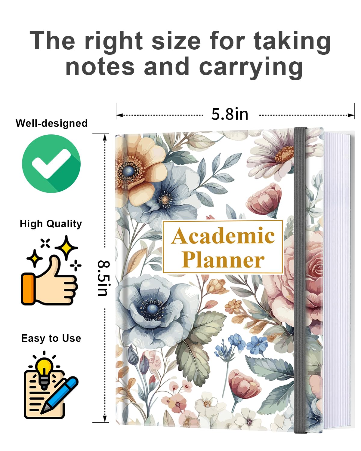 Academic Planner for 2026-2027 or Anytime – 5.8" x 8.5" Undated Weekly Student Planner For Homeschool, High School, College & Nursing Students, 200 Pages, Colorful Large Flower