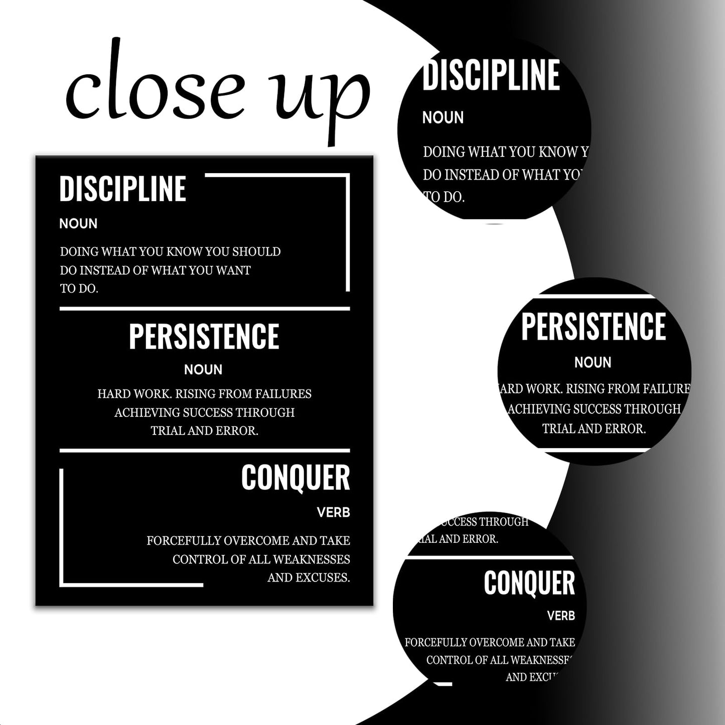 Motivational Canvas Wall Art Poster Print Discipline Persistence Conquer Inspirational Entrepreneur Quotes Picture Painting for Kitchen Teens Room Office Painting Stretched and Framed [18''Wx24''H]