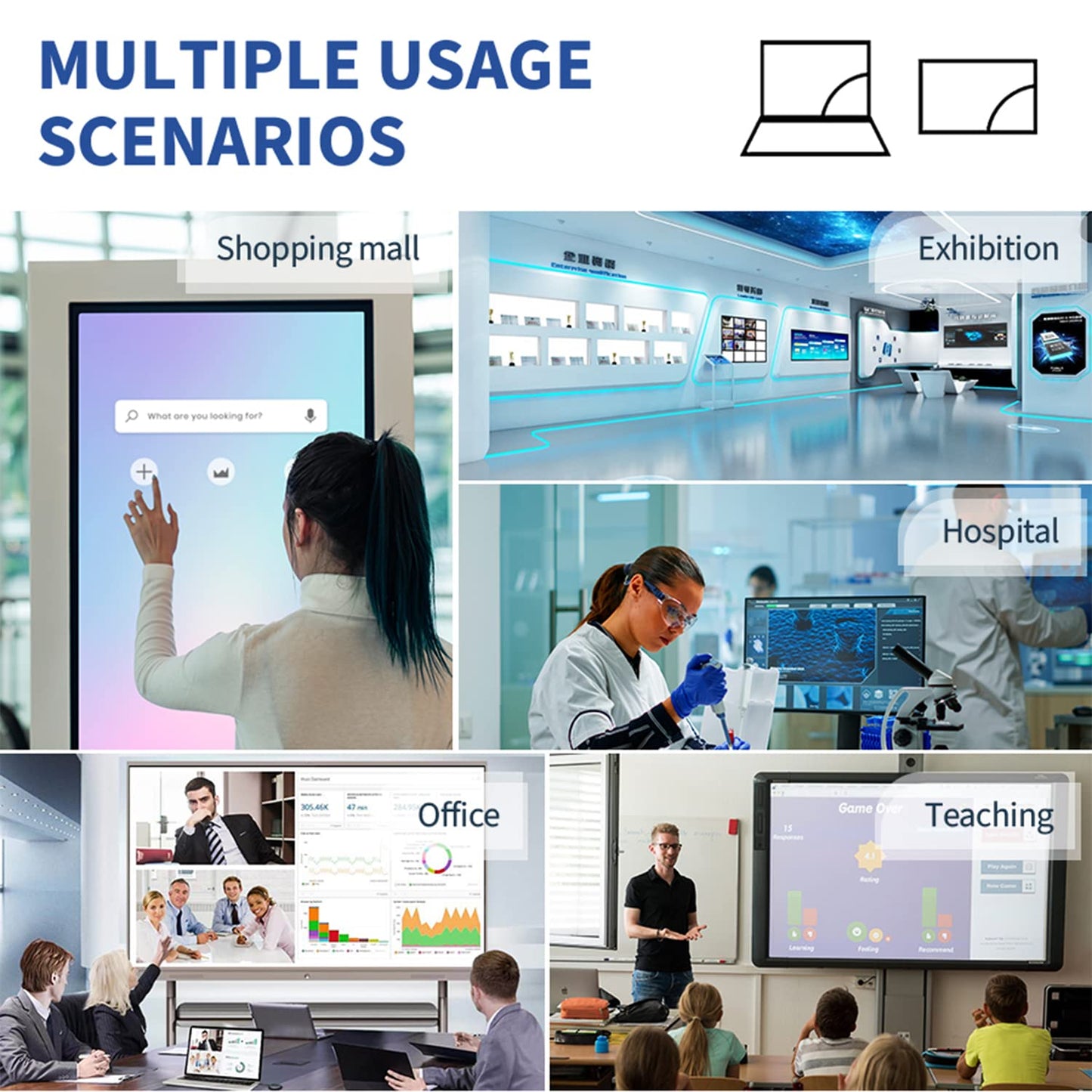 TouchWo 55 inch Interactive Touchscreen Monitor, Smart Board with 4K Display, Win-10 Electronic Whiteboard Touch Screen PC for Office and Classroom, Core i3 RAM 4G & ROM 128G