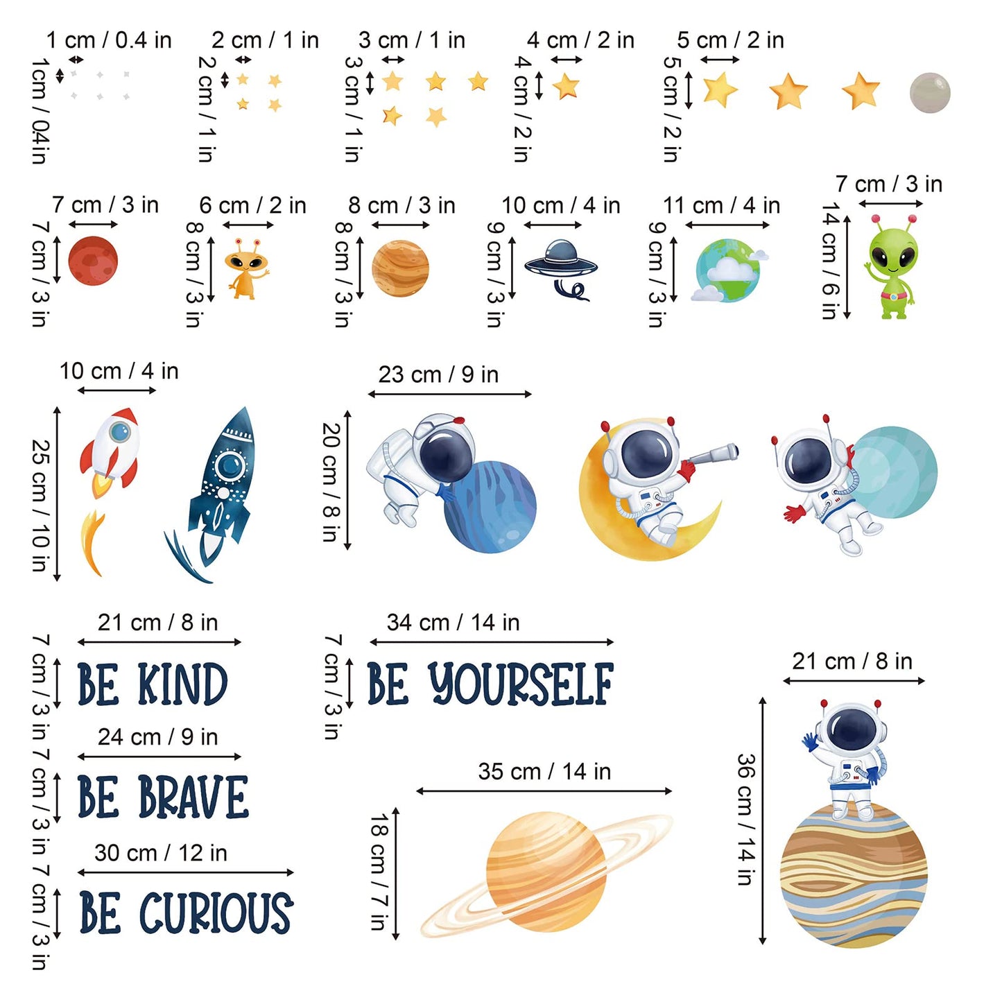 wondever Planets Outer Space Wall Stickers Be Kind Be Brave Inspirational Quote Astronaut Peel and Stick Wall Art Decals for Baby Nursery Kids Bedroom Playroom