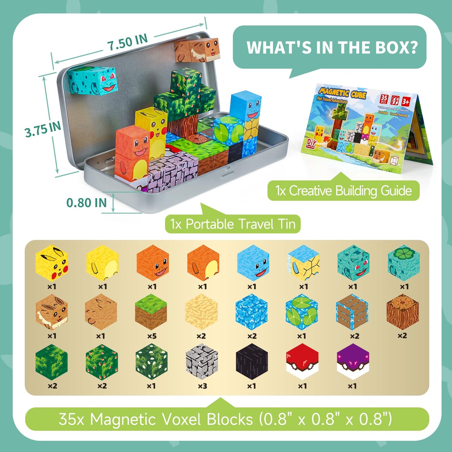 Pocket Cubes Magnetic Blocks & Magnetic Tiles, 35 PCS Voxel Animal Magnetic Building Cubes Set, STEM Construction Toys for Kids Ages 4-8, Mini Travel Toys for Toddlers 3-5, Montessori Sensory Gifts