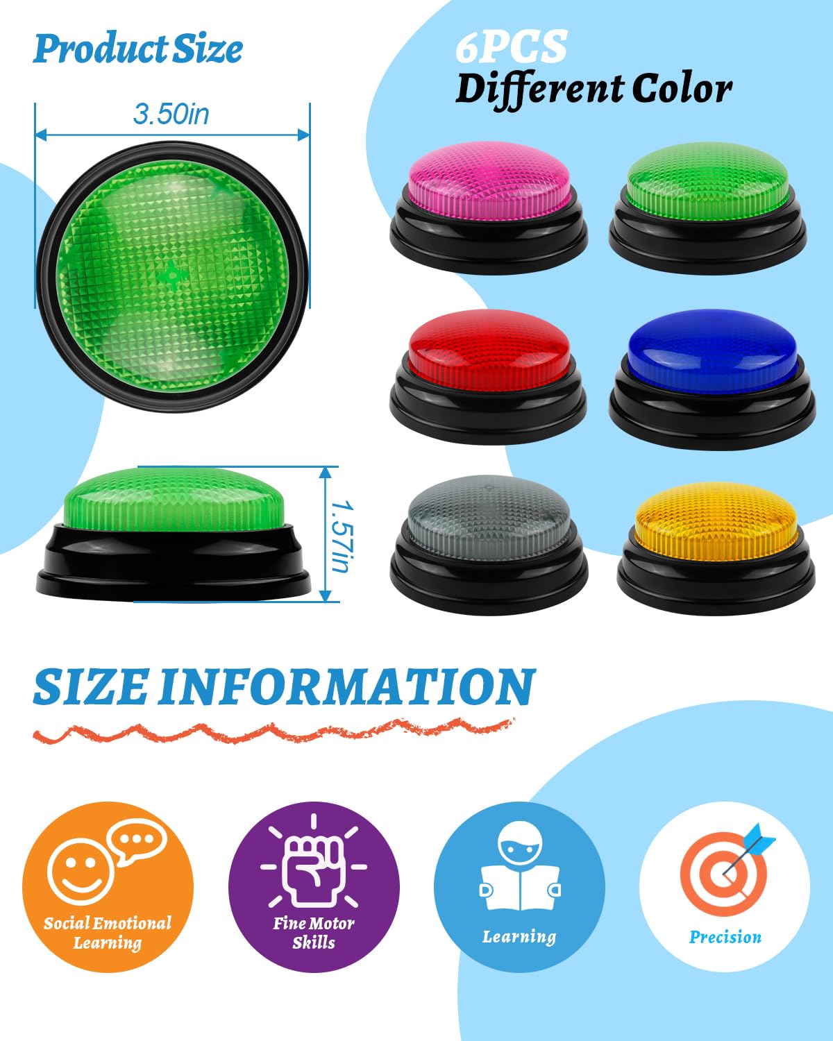 IBLESSU 6-Pack Buzzers for Trivia Games, Family Feud Jeopardy Buzzer, Game Buzzers with Lights and Sound, Answer Buzzers for Classroom, Buzzer for Game Show, Quizzes Party and Trivia Nights