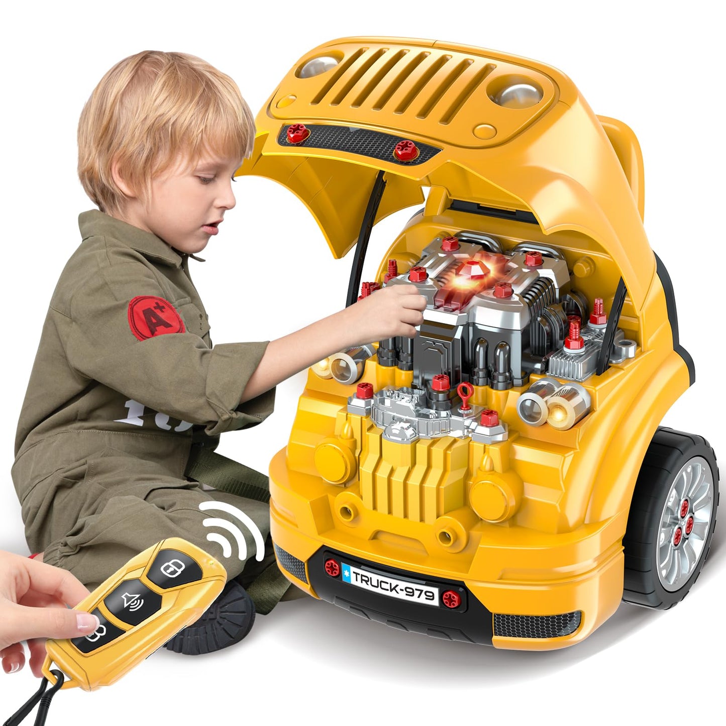 SpringFlower Toys Gifts for 3 4 5 6 7 8 Years Old Boys, Large Truck Engine, Mechanic Repair Set for Kids, Big Truck Builder Kit, Take Apart Motor Vehicle Play Car Service Station, for Kids