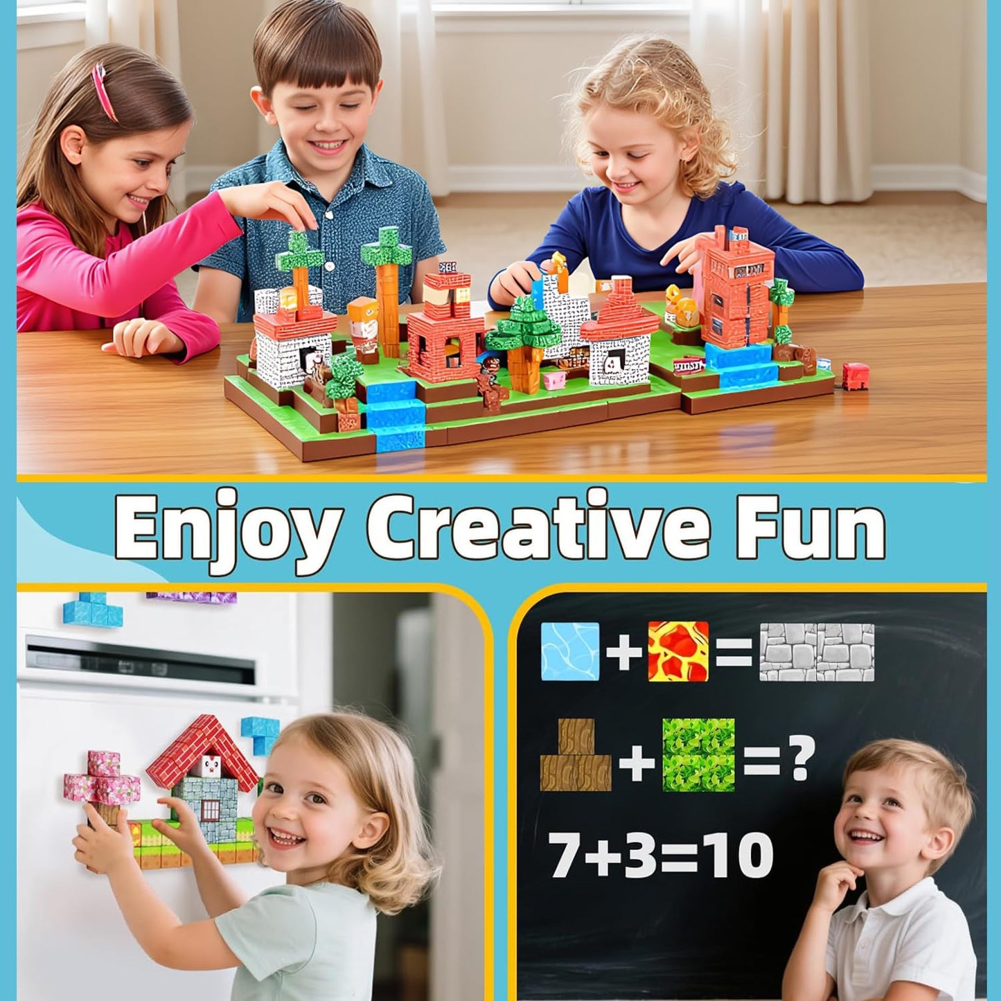 Wattlink Magnetic Building Blocks Set, 150 Pieces Educational Construction Cubes with Magnets, 3D Building Toys for Ages 3+, Compatible with Multiple Themes