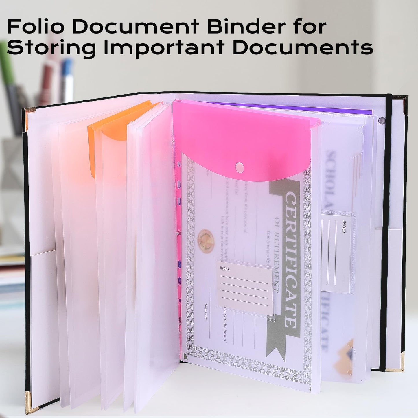 XKDOUS Aesthetic Document Organizer 3 Ring Emergency Binder Linen Folio Folders with 9 Pockets Expanding File Storage Holder for Important Papers, Letters, Passports, Photos