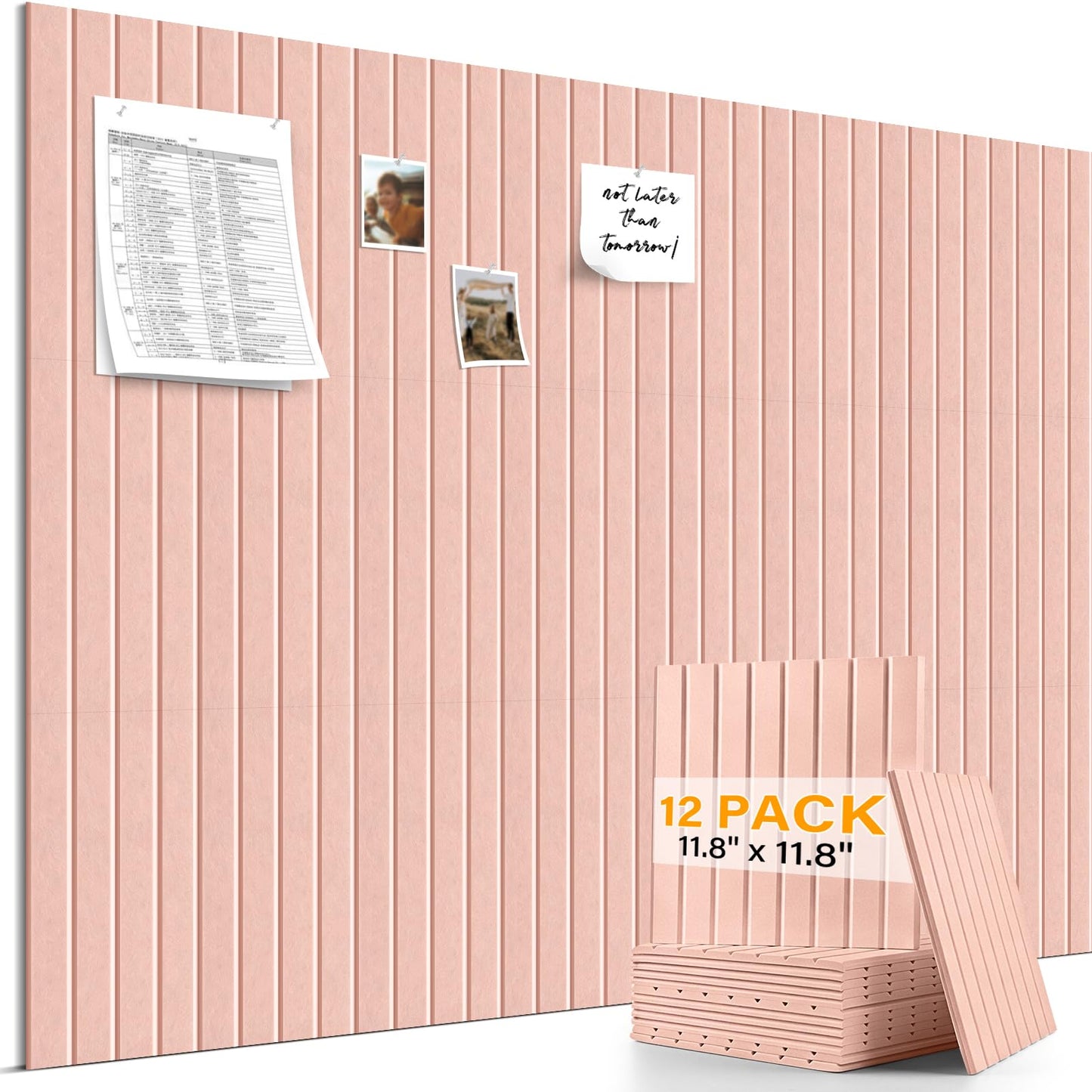 Large Felt Bulletin Board，47.2" x 35.4" 12 Pack Cork Board Alternative for Walls,Felt Wall Tiles for Office & Home Decor,Pin Board with 30 Pcs Pushpins and 72 Adhesive Tabs-Pink