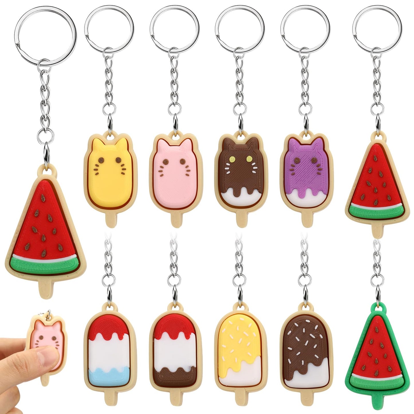 Kenning 10 Pcs Ice Cream Cone Clicker Fidget Keychains Bulk 3D Printed Sensory Clicker Fidget Toys Stress Relief Gifts for Ice Cream Party Favors Summer Birthday Goodie Bags Stuffers