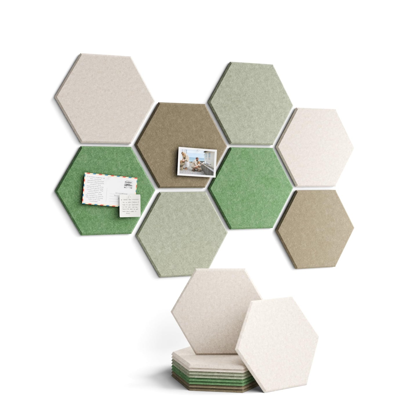 Fluxynara Hexagon Cork Board Alternative for Walls Decor-8-Pack Felt Bulletin Board Tiles,with 30 Pushpins,50 Adhesive Tabs for Office,Classrooms & Home Pin Board Felt Board-Moss Haven