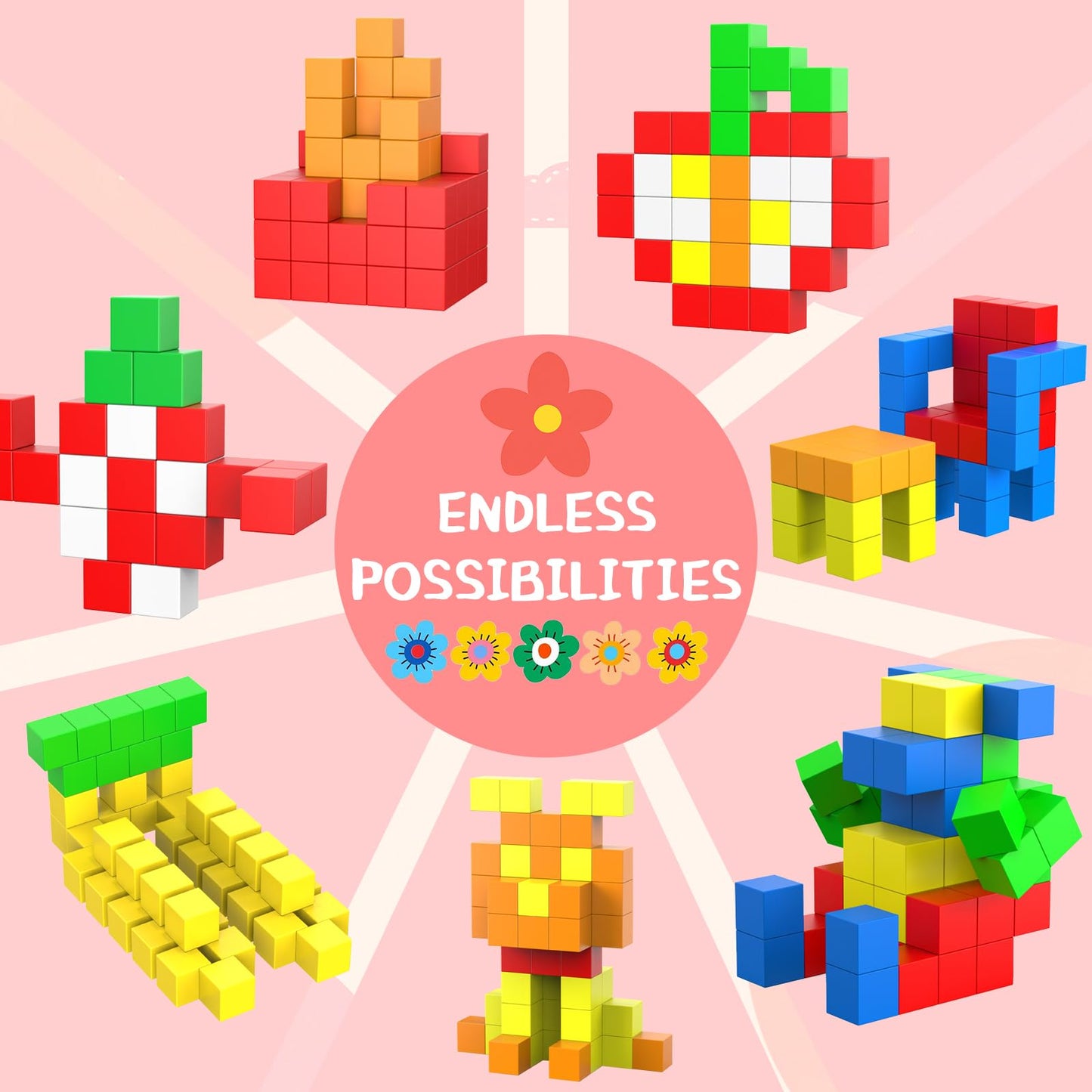 AOMACO 66PCS Magnetic Building Blocks for Kids, 1.3" Large Magnetic Cubes STEM Toys for 3+ Year Old Boys Girls, Sensory Stacking Blocks Learning Toys, for Toddlers & Kindergarten