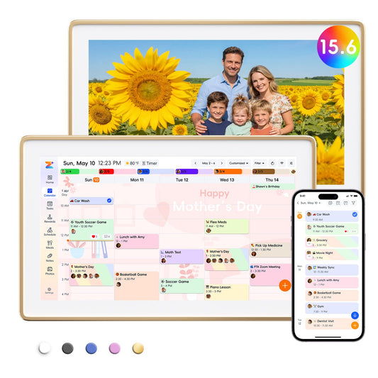 Westsee 15.6" Digital Wall Calendar Frame – Interactive Touchscreen Eletronic Calendars, Smart Family Planner for Schedule, Photo Display, Meals, Chore Chart & Tasks, Wall & Desk Mountable (Gold)