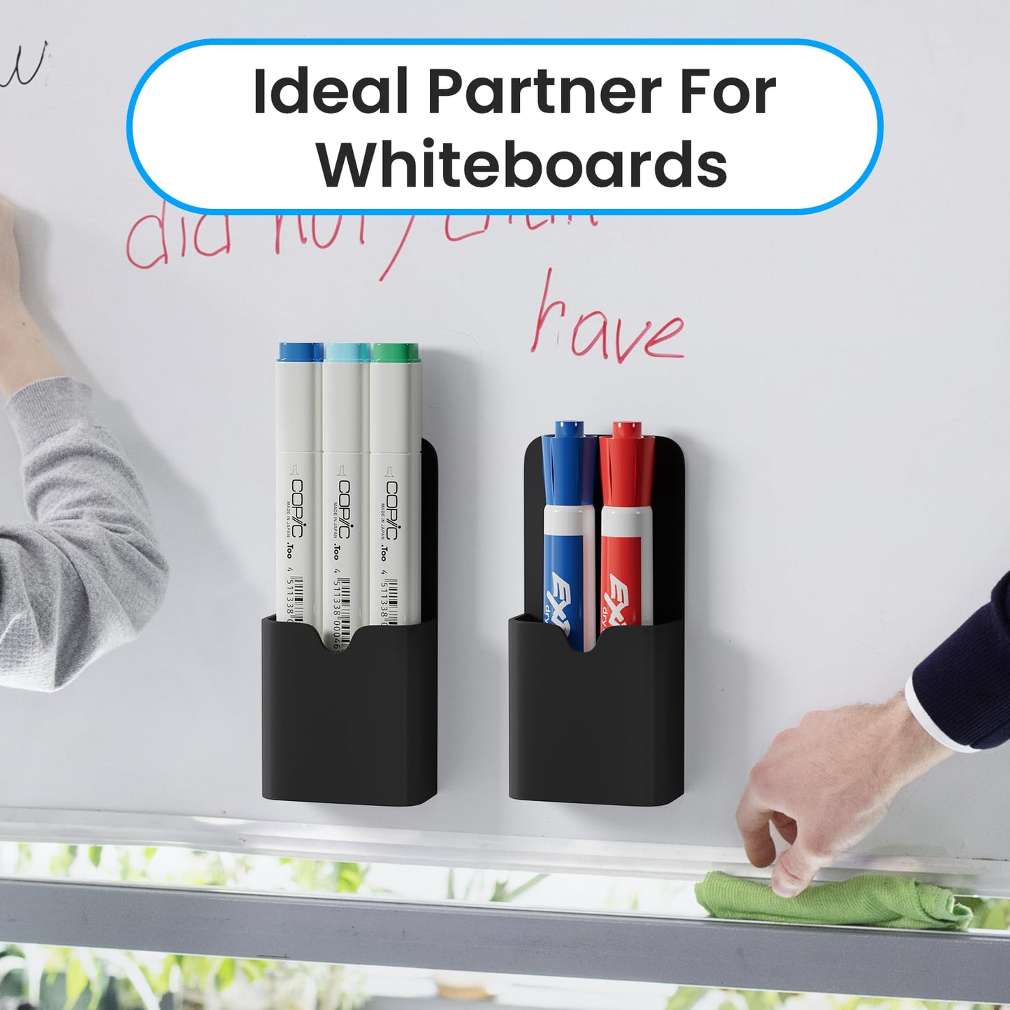First-zgel 4 Pack Magnetic Marker Holder for Whiteboard, Wall Pen Cup Organizer for Dry Erase Markers, Pencils, Ideal for Classroom, Office, Refrigerator, and Locker (Black)