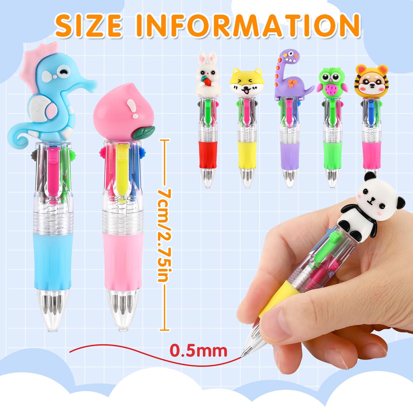arscniek 40Pcs Multicolor Pen in One, 4-in-1 0.5mm Fine Point Cute Pens, Fun Kawaii Ballpoint Pen for Party Favors, Classroom Prizes, Teacher School Supplies, Bulk Gifts for Students