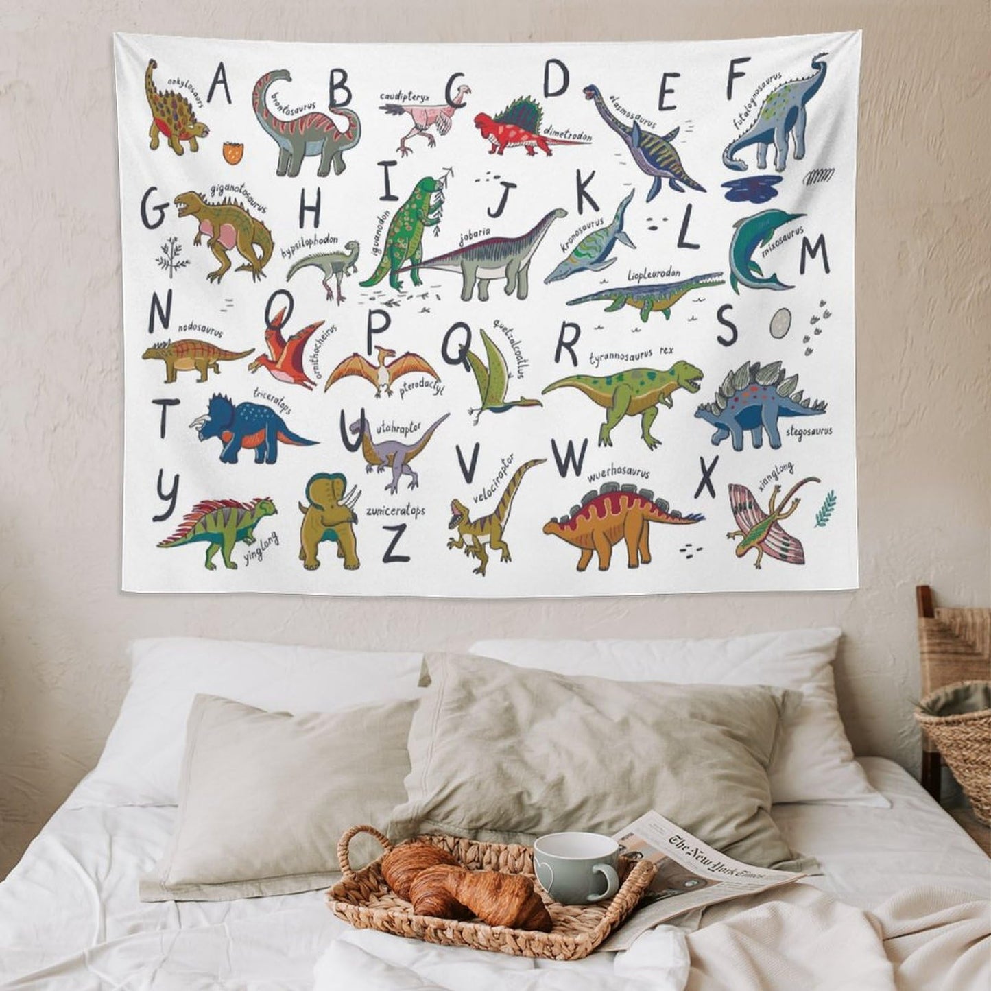 DDCBNS Kids Dinosaur Tapestry,Learning ABC Alphabet Tapestry for Boys Girls,Funny Educational Tapestry Wall Hanging Home Décor for Nursery Study Classroom Bedroom Living Room 80" x 60"