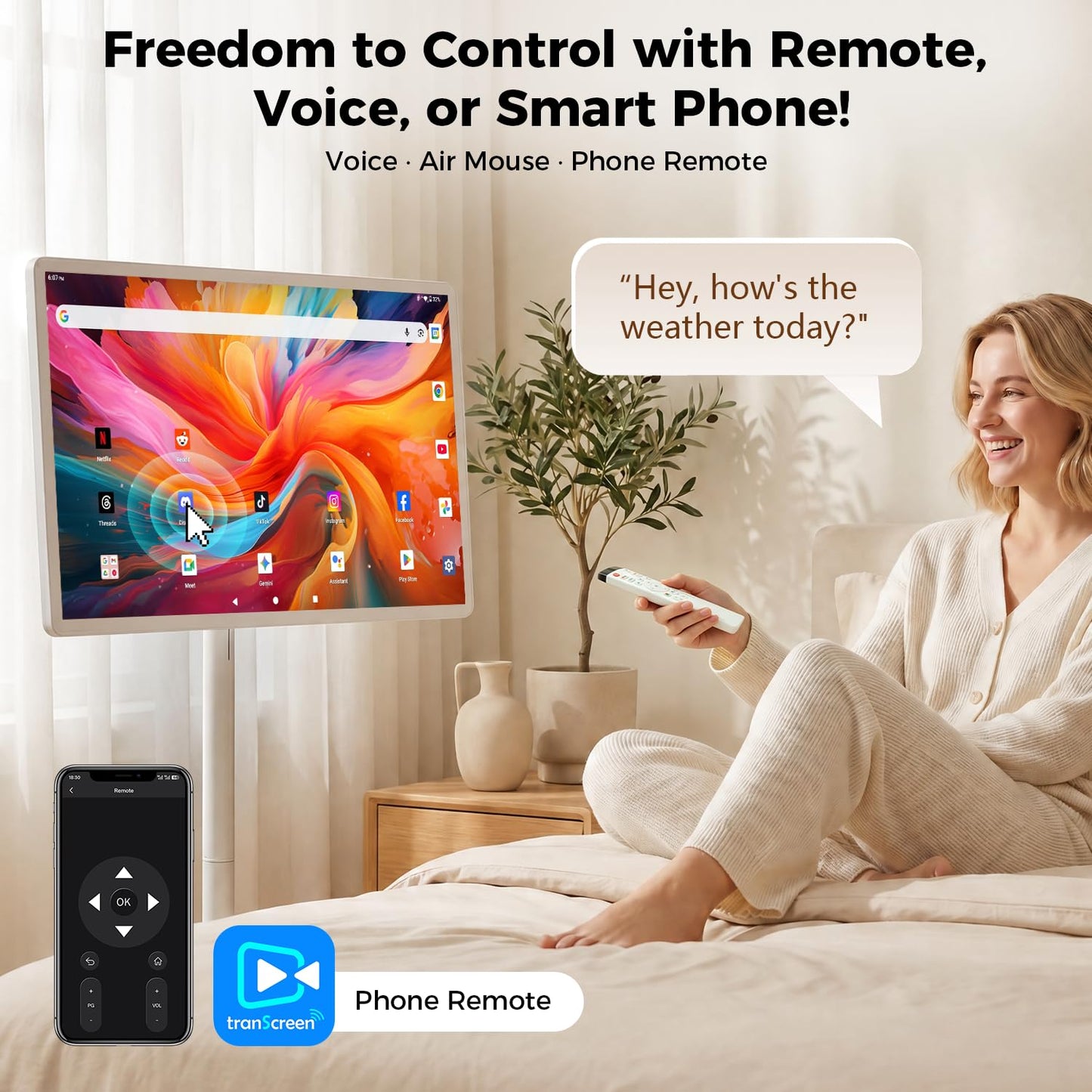 32" Portable Smart Touchscreen Tablet TV on Wheels, Android 15 OS Mobile Smart Display with Google EDLA Certification, 8GB+128GB, Built-in Battery, 2K Camera, Wireless Casting, Rotating Rolling Stand