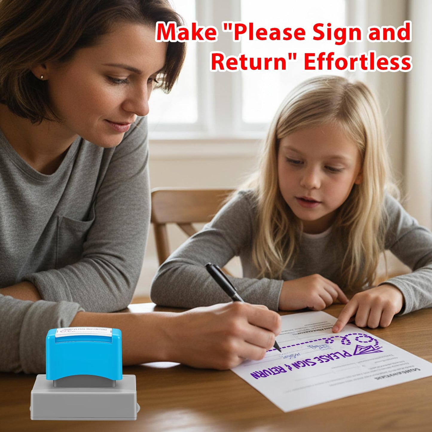 Please Sign and Return Stamp - Self Inking Teacher Stamp for Classroom, Homeschool Grading Tool, Purple Ink - Professional Parent Communication, Teacher Supplies for Elementary Middle School