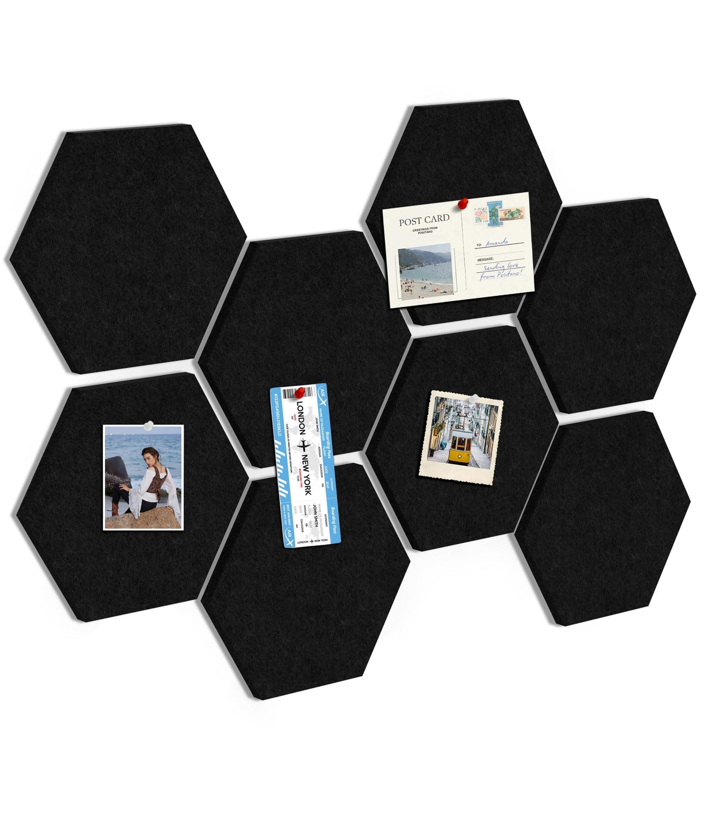 Toptople 12 Inch Large Hexagon Cork Board for Walls, 8 Pack Felt Bulletin Board Tiles, Pin Board with Push Pins for Office Photo and Note, Black