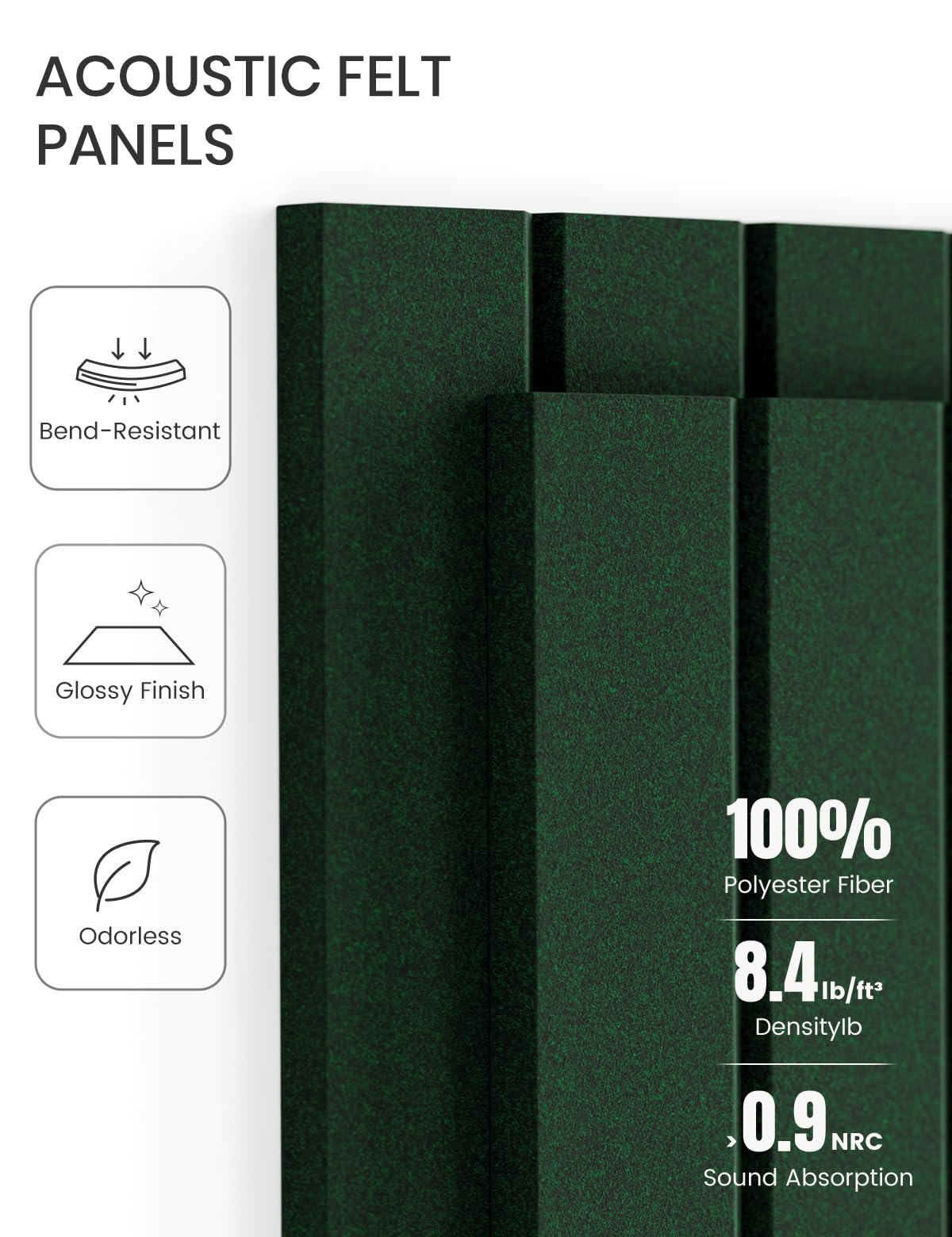 Felt Bulletin Board Tiles -28"x18" with 40 Adhesive Tabs, Cork Board Alternative for Office Decor, Push Pin Board Wall Organizer 6-Pack (Pine Green)