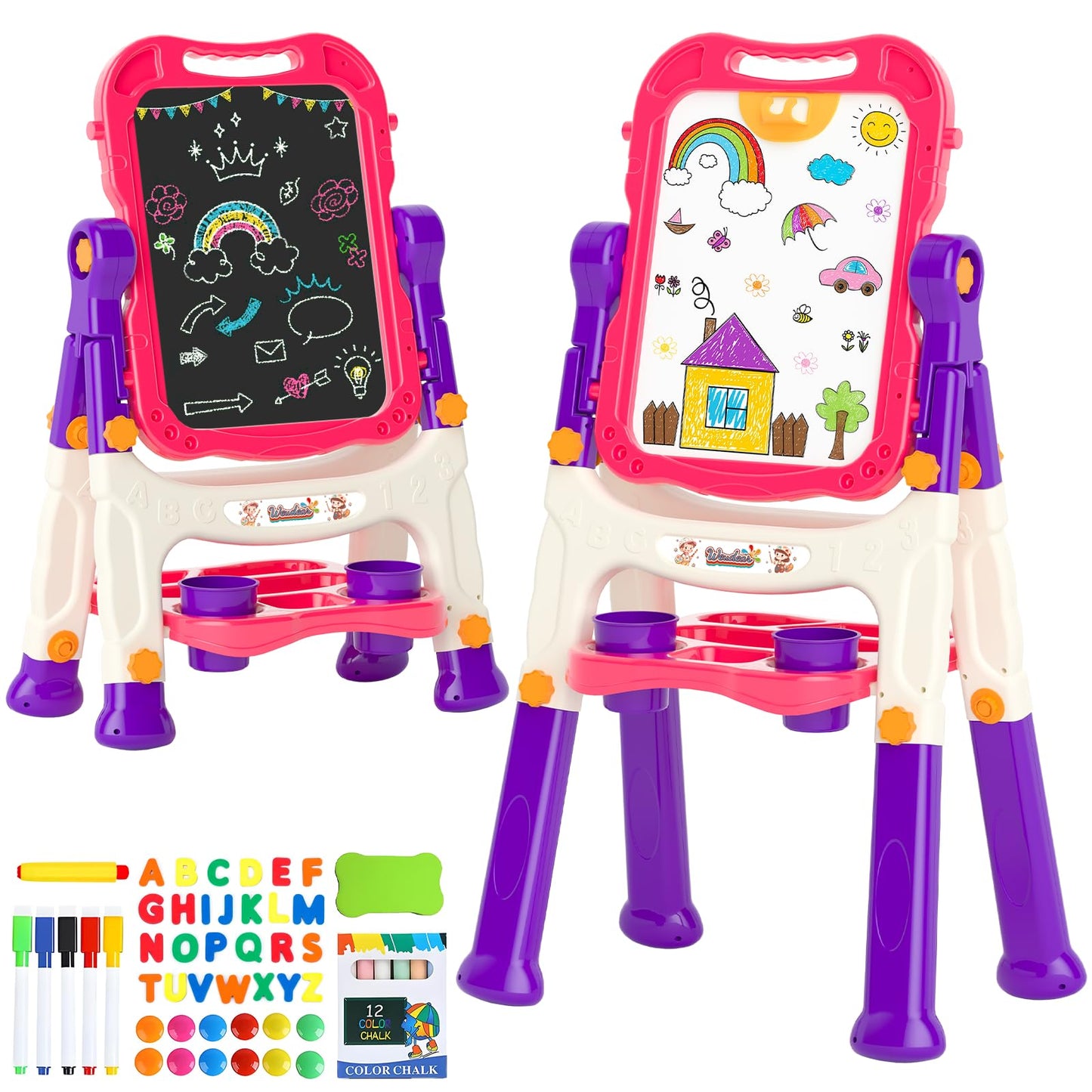 Easel for Kids Chalkboard,Toddler Toys for 3+ 4 5 Year Old Girl Gifts,Double Sided Magnetic Kid Art Ease,Drawing Painting Board,Toddler Easel Learning Toys for 3+ 4 5 Girl Birthday Gifts
