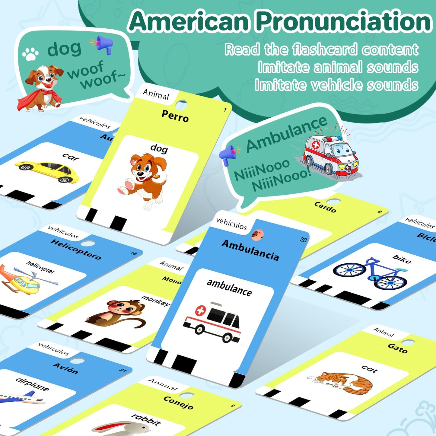Spanish & English 420 Words Bilingual Talking Flash Cards for Toddlers 1 2 3 4 5 6 Year Olds, Montessori Learning Toys, Pocket Speech Therapy Autism Toys, Sensory Preschool Educational Birthday Gift
