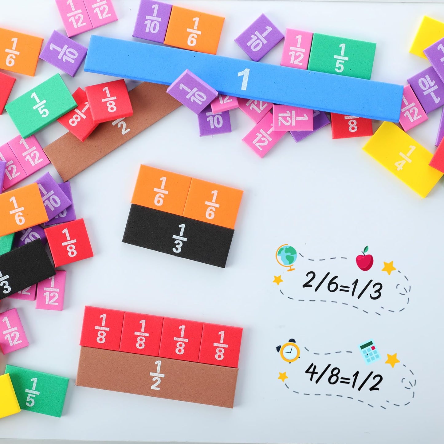 Sayglossy 60 Sets Fraction Tiles Set for Math Classroom Fractions Manipulatives Math Learning Manipulatives for Home School Supplies