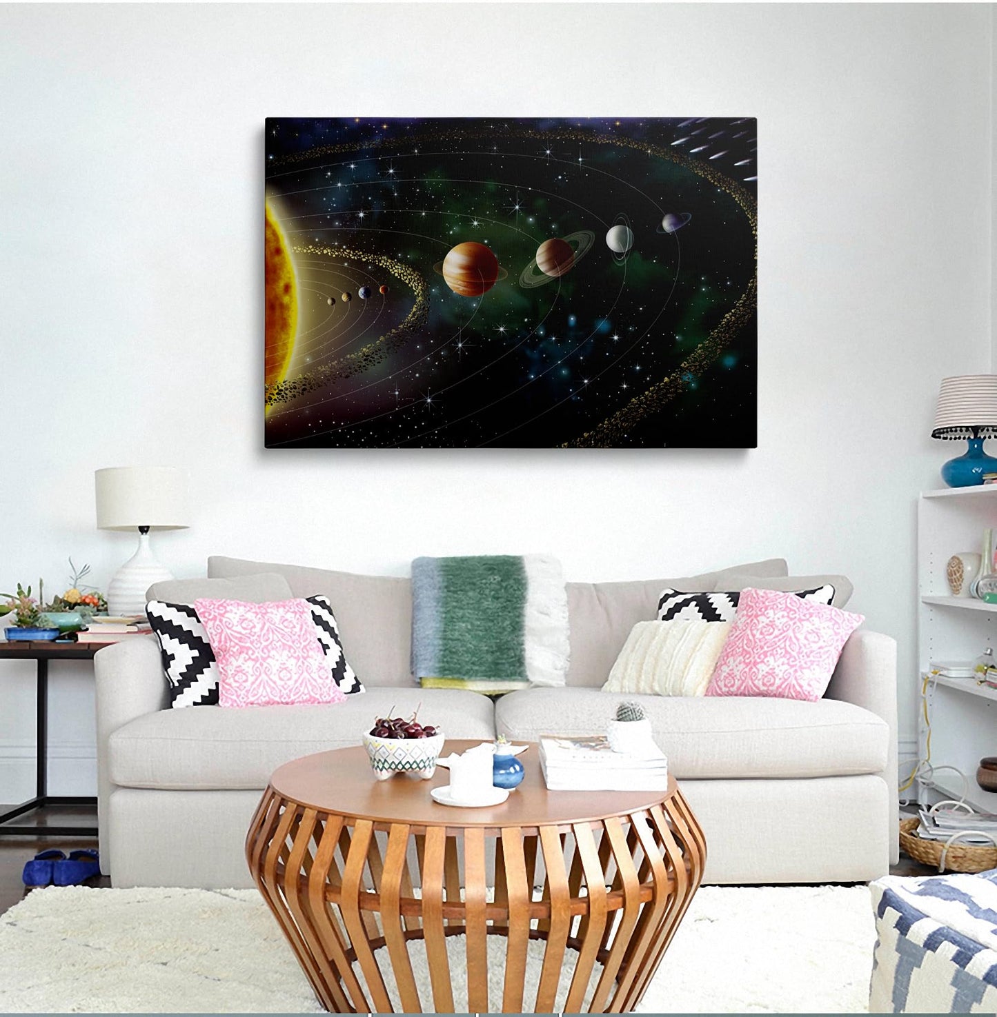 Framed Cool Space Theme Galaxy Astronomy Canvas Wall Art Universe Solar System Poster Planets Decor For Kids Living Room Bedroom Home Office Artwork Gift Ready To Hang(12x16 Inches)