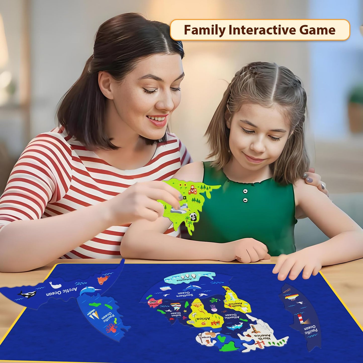 Ai fsem 15 Pcs Continents Puzzle for Kids Felt Story Board Pieces Flannel Board for The Classroom Learning Globe World Map Puzzle for Toddlers