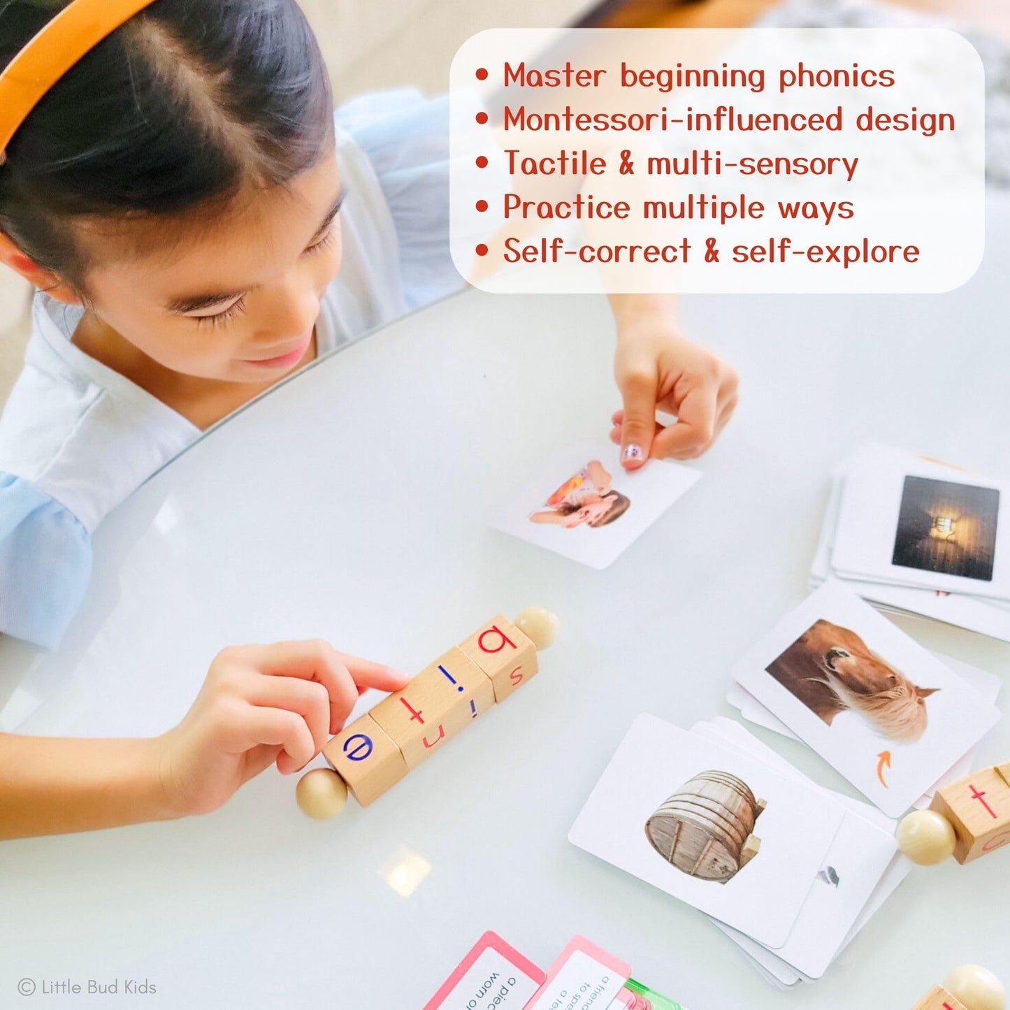 LITTLE BUD KIDS Magic Spin-E Blocks - A Silent E Phonics Toy & Montessori CVCe Reading Blocks for Kids Ages 4–7