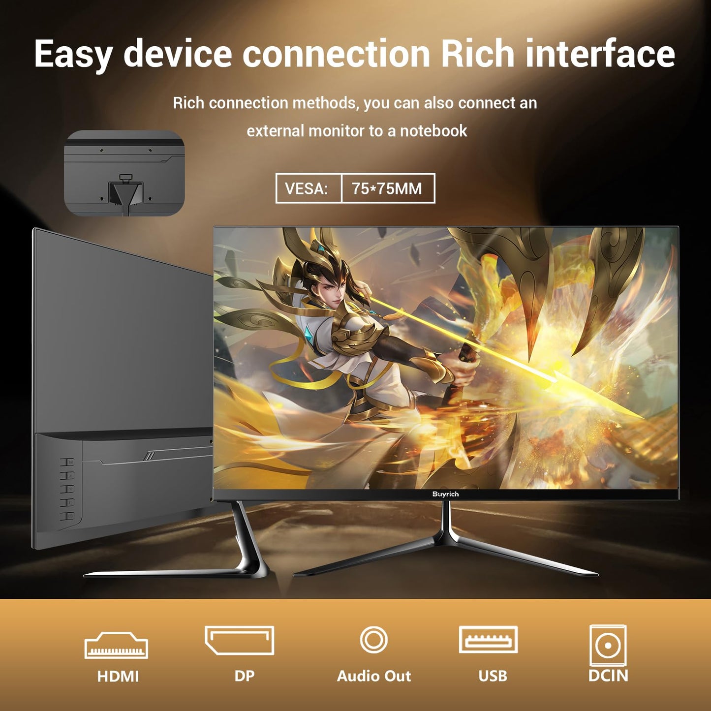 BUYRICH 24.5 Inch Gaming Monitor, 200Hz Refresh Rate, FHD 1920x1080, Fast Response Time, Built-in Speakers, Metal Stand, VESA Compatible, for PC Gamers and Home Setup