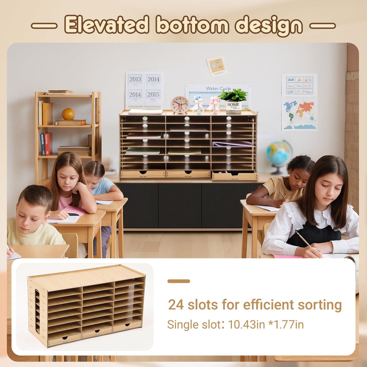 Colingmill Classroom Mailboxes Wooden Teacher Student Mailboxes for Classroom Literature Paper Organizer Compartments with Drawers, Sturdy Ease Setup for Home Office School(24 Slots)