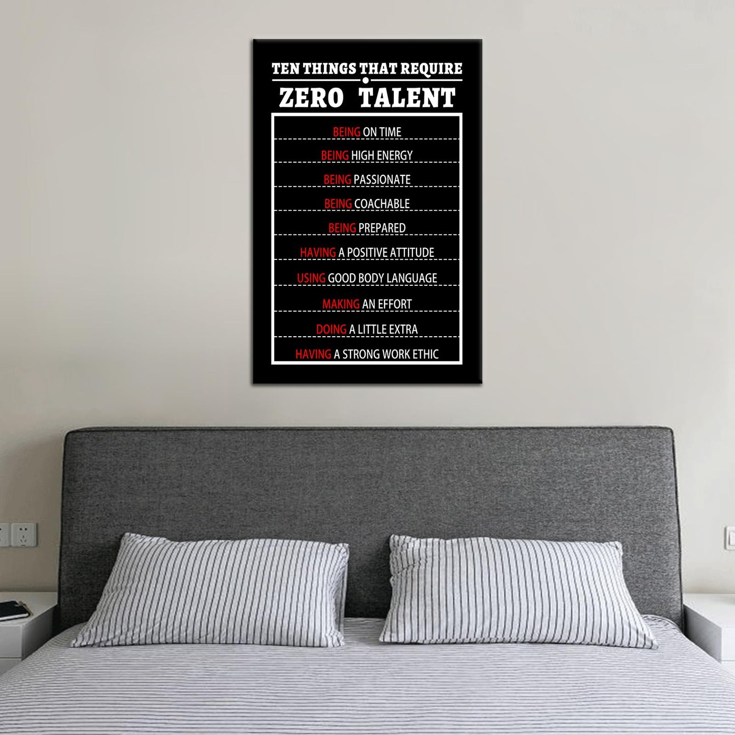 PSYYSP Motivational 10 Things That Require Zero Talent Canvas Wall Art Entrepreneur Positive Quotes Inspirational Picture Poster for Classroom Bedroom Office Wall Decor Ready to Hang [12''Wx18''H]
