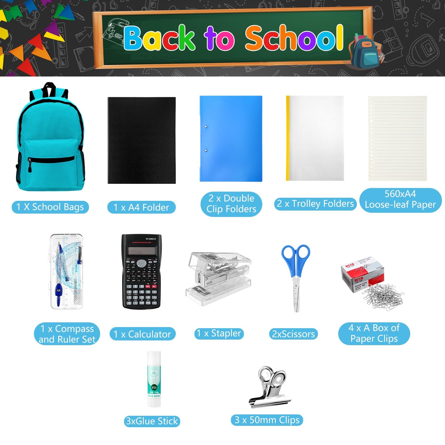 Gilprop 81 Pcs School Supply Kit with Backpack Back to School Supplies Bundle Bulk School Essentials for Elementary Middle High School Students Includes Folders Notebooks Pencils and More(Light Blue)
