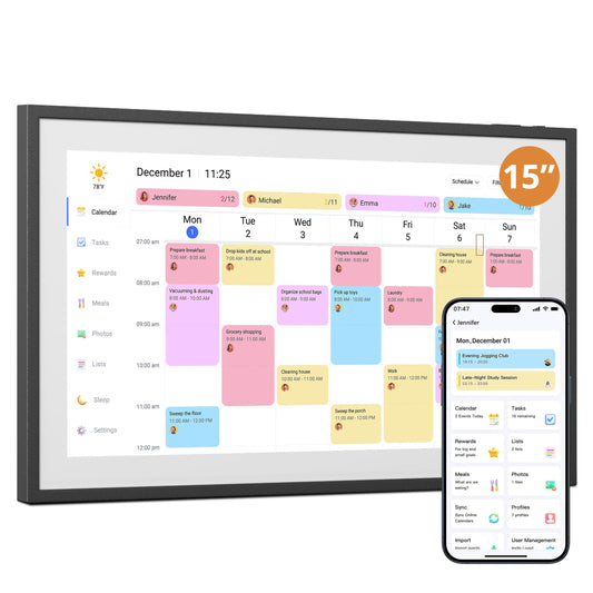 Digital Wall Calendar 15.6 Inch – Interactive Touch Screen Electronic Calendar & Smart Family Hub with Cross-Device Sync, Schedules Reminders, Chore Chart, Rewards & Photo Display