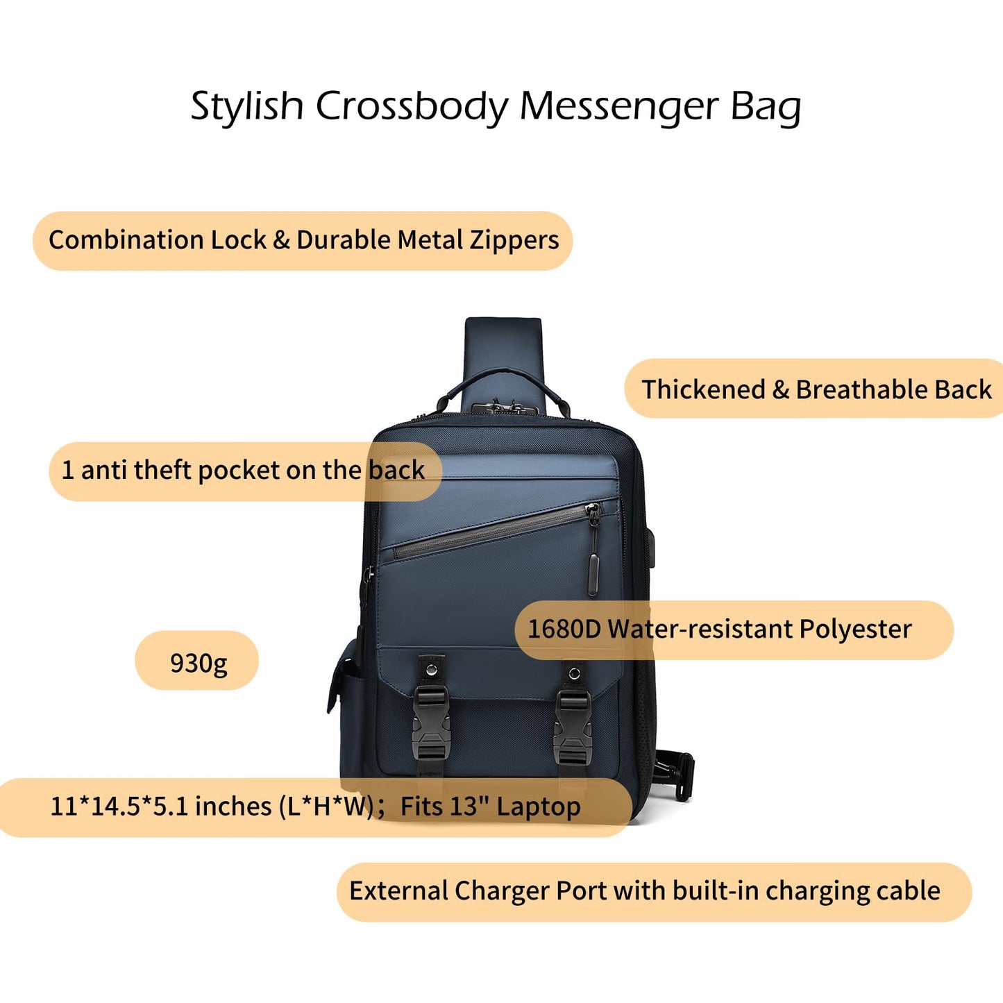 Leaper Anti-Theft Crossbody Sling Bag：one-handed quick-open lock in 3 seconds & hidden zippered pockets for Travel, Work & Daily Commute, DarkGreen
