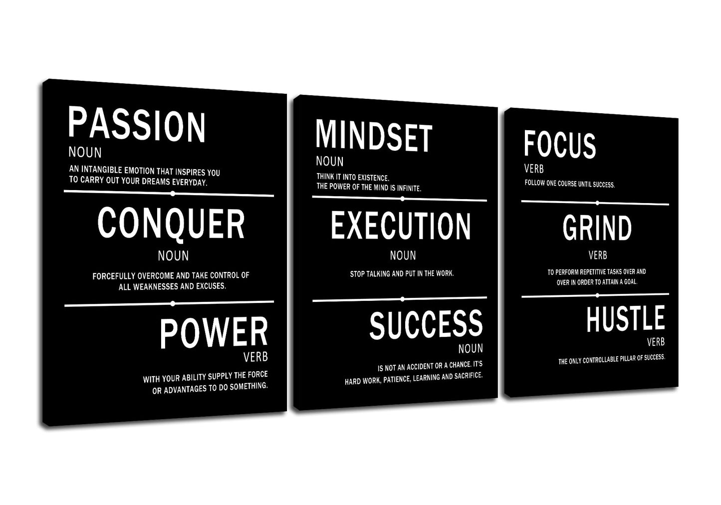 PSYYSP Mindset Execution Success Motivational Canvas Office 3 Piece Print Wall Art Inspirational Poster Painting Modern Inspiring Artwork for Bedroom Office Decoration Ready to Hang [36''W x 16''H]