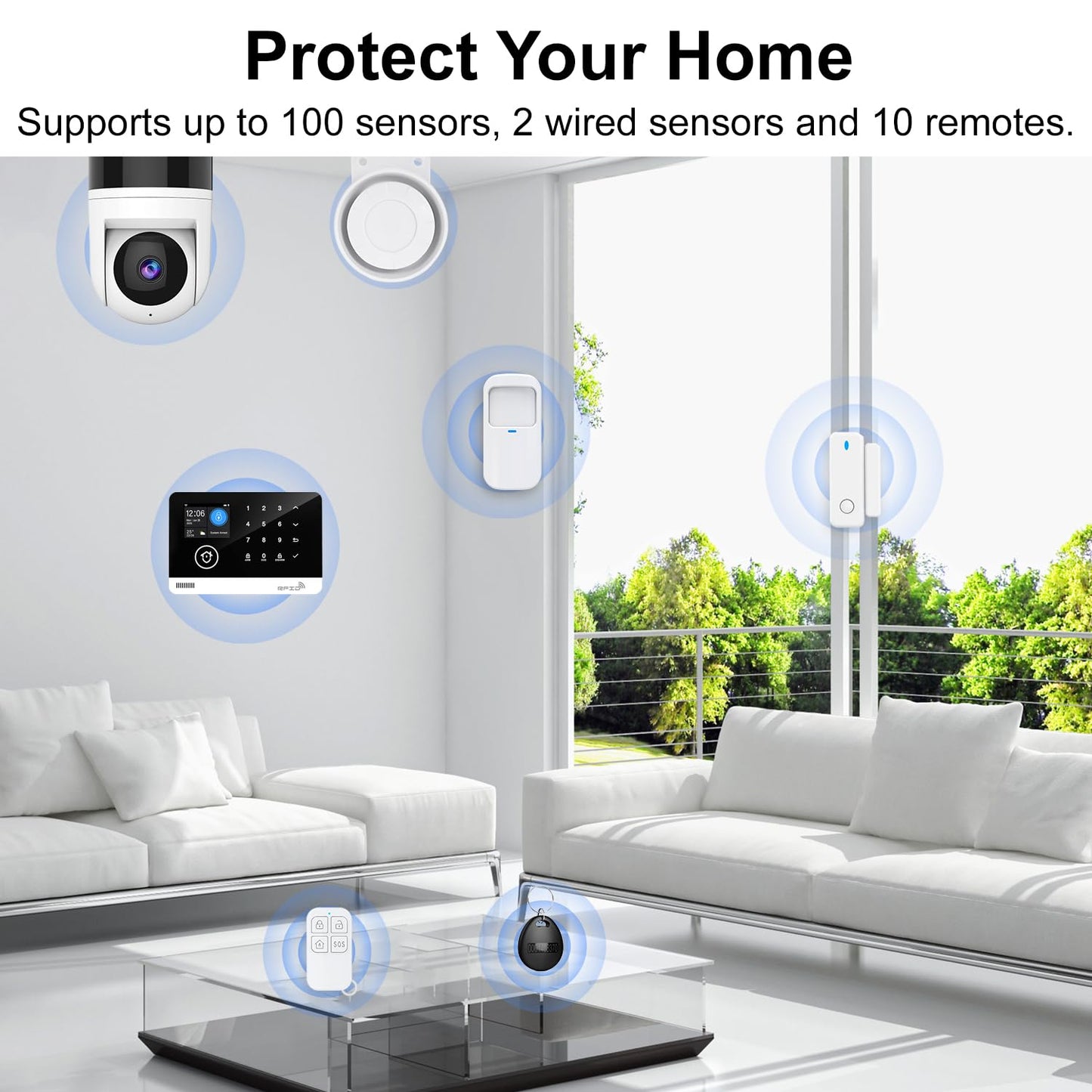 Home Alarm System with Camera, 23 Pieces Wireless WiFi/GSM SMS Home Security System with Motion Detector, 120dB Alarm Siren, Remote Control, Doorbell Button and SOS Button for Villa,Warehouse