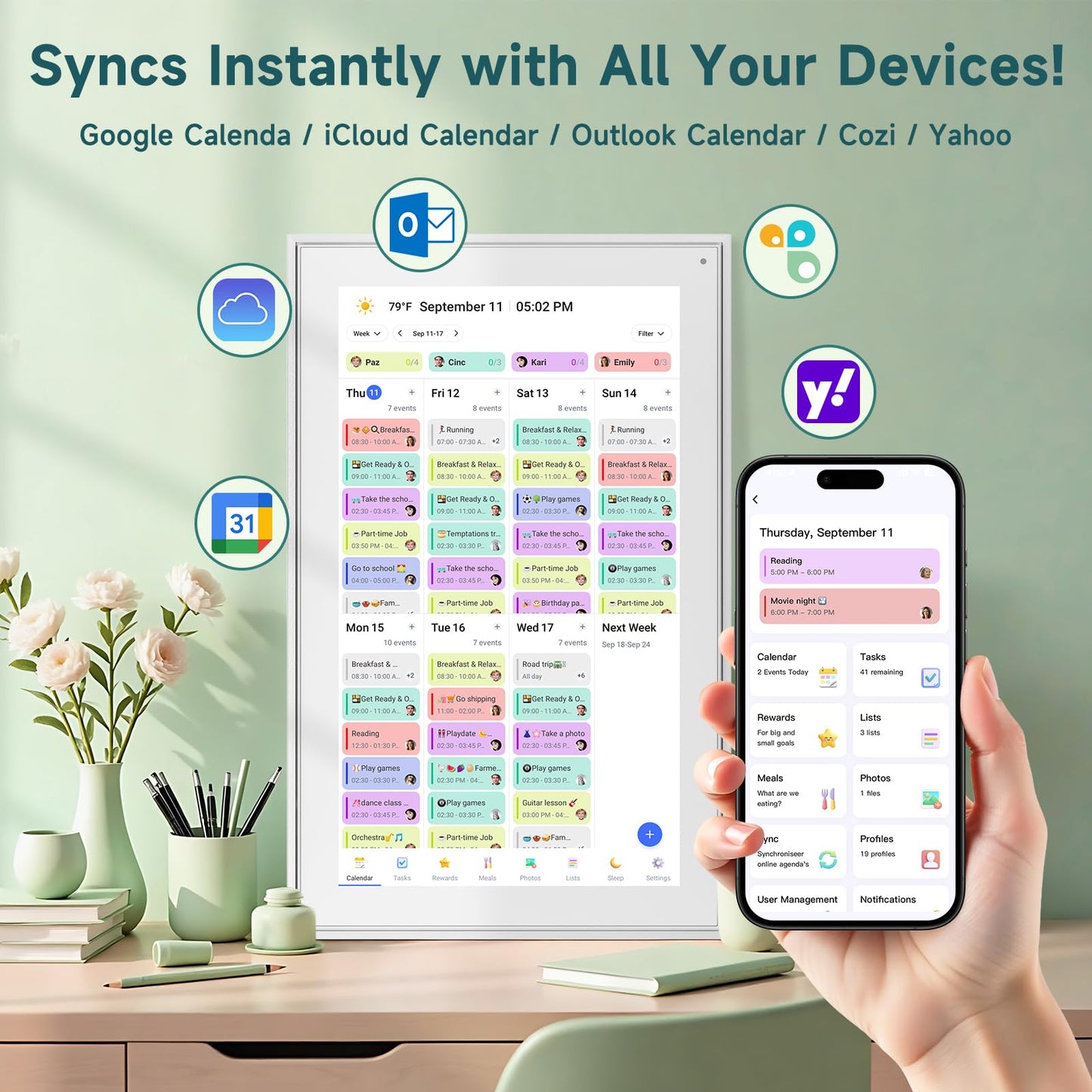 21.5 Inch Digital Wall Calendar – Rewards for Chores! Smart Electronic Family Organizer with Touchscreen, Meal Planner & Photo Frame, Syncs with Google/iCloud, for Wall or Desk, White (New Version)