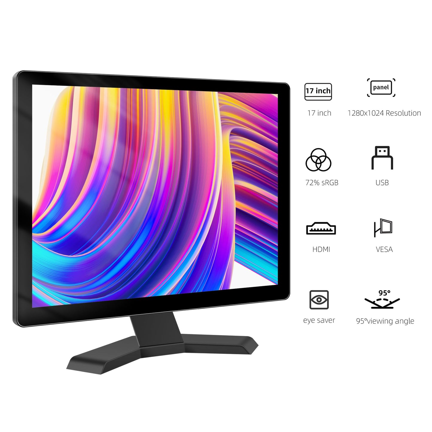 Thinlerain 17" 10-Point Touch 4:3 Full HD 1280x1024 Square Touch Screen Monitor with HDMI USB Ports, VESA, Touchscreen for PC POS Machine Win 10 11, Built-in Speakers
