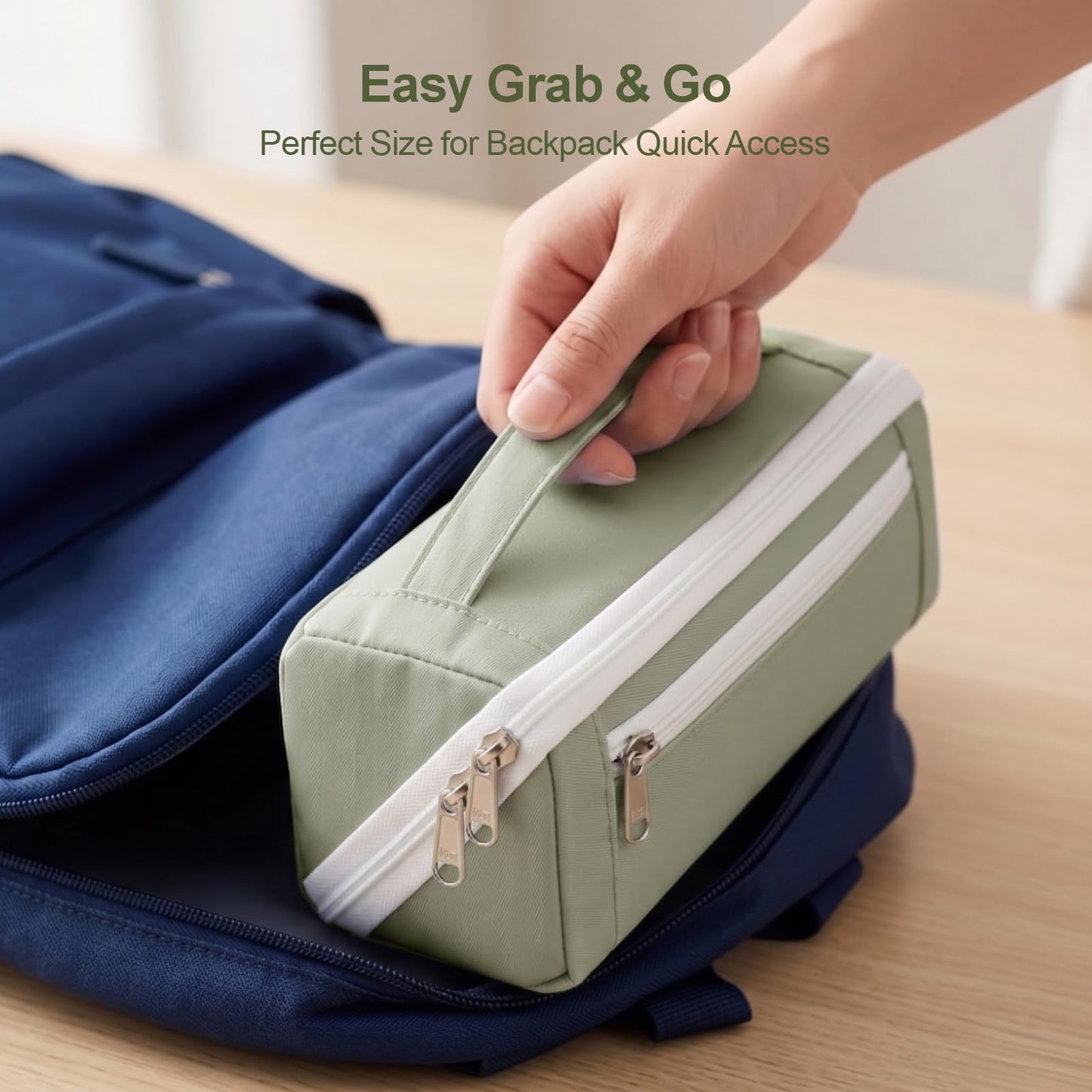 BrainyBees Large Pencil Pouch for Teen Girls, 8 Compartments, Green