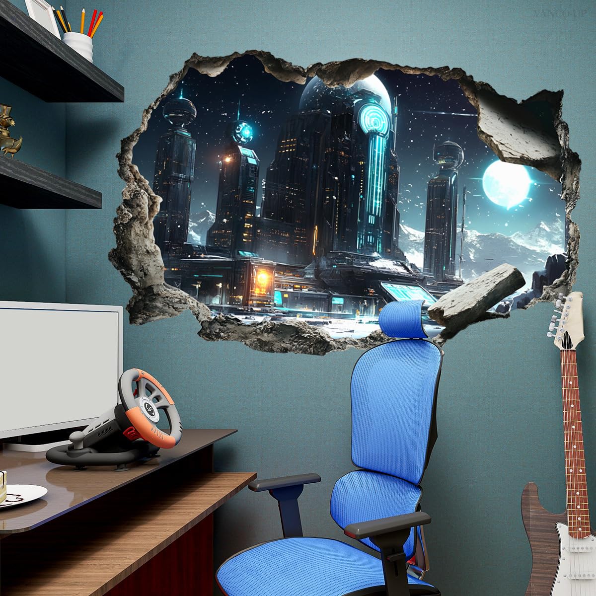 Quanhaigou 3D Wall Decals Stickers Wall Murals Wallpaper Decor for Home Floor Living Room (Tech Universe)