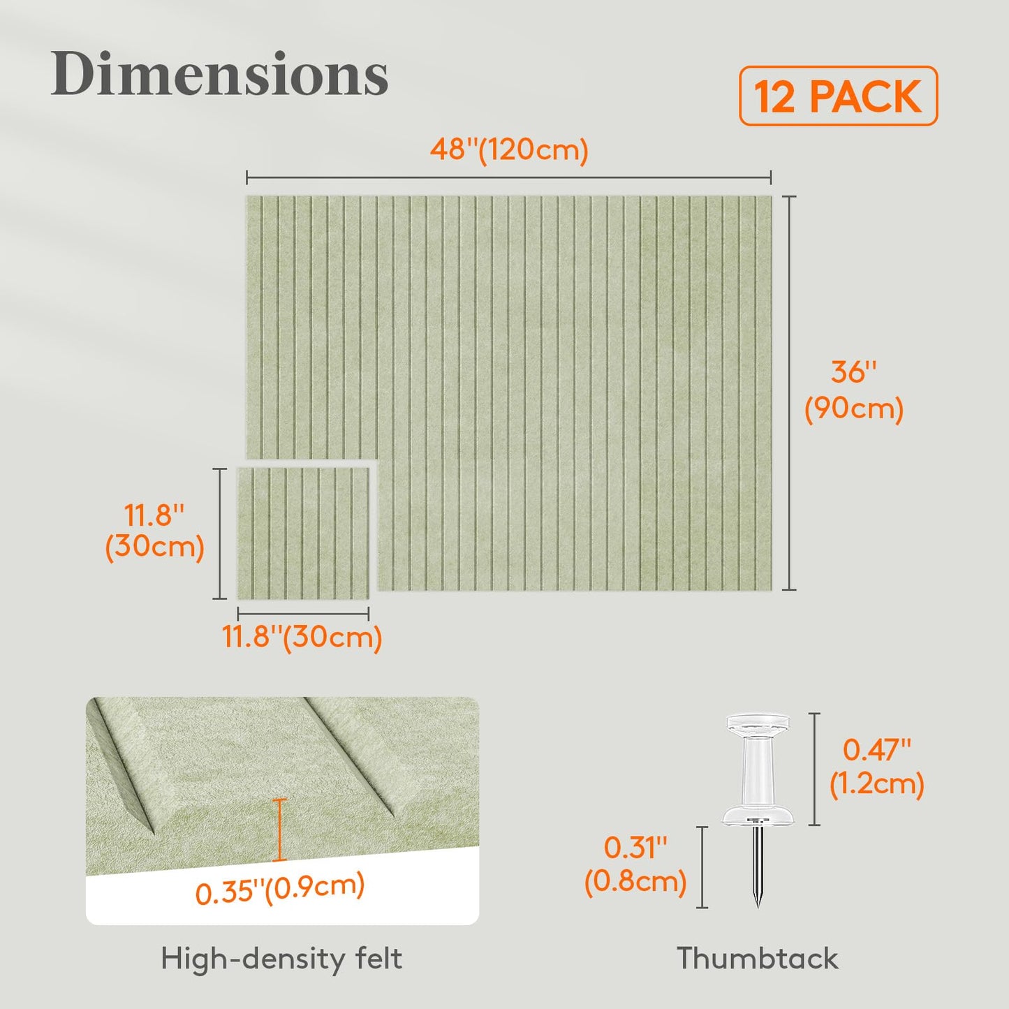 Lifewit Felt Slatted Bulletin Board, 12 Pack Self-Adhesive Panel, 48"x 36" Total Size, Cork Board Alternative, Pin Message Board with 30 Pushpins for Room and Office Decor, Home, Dorm, Green