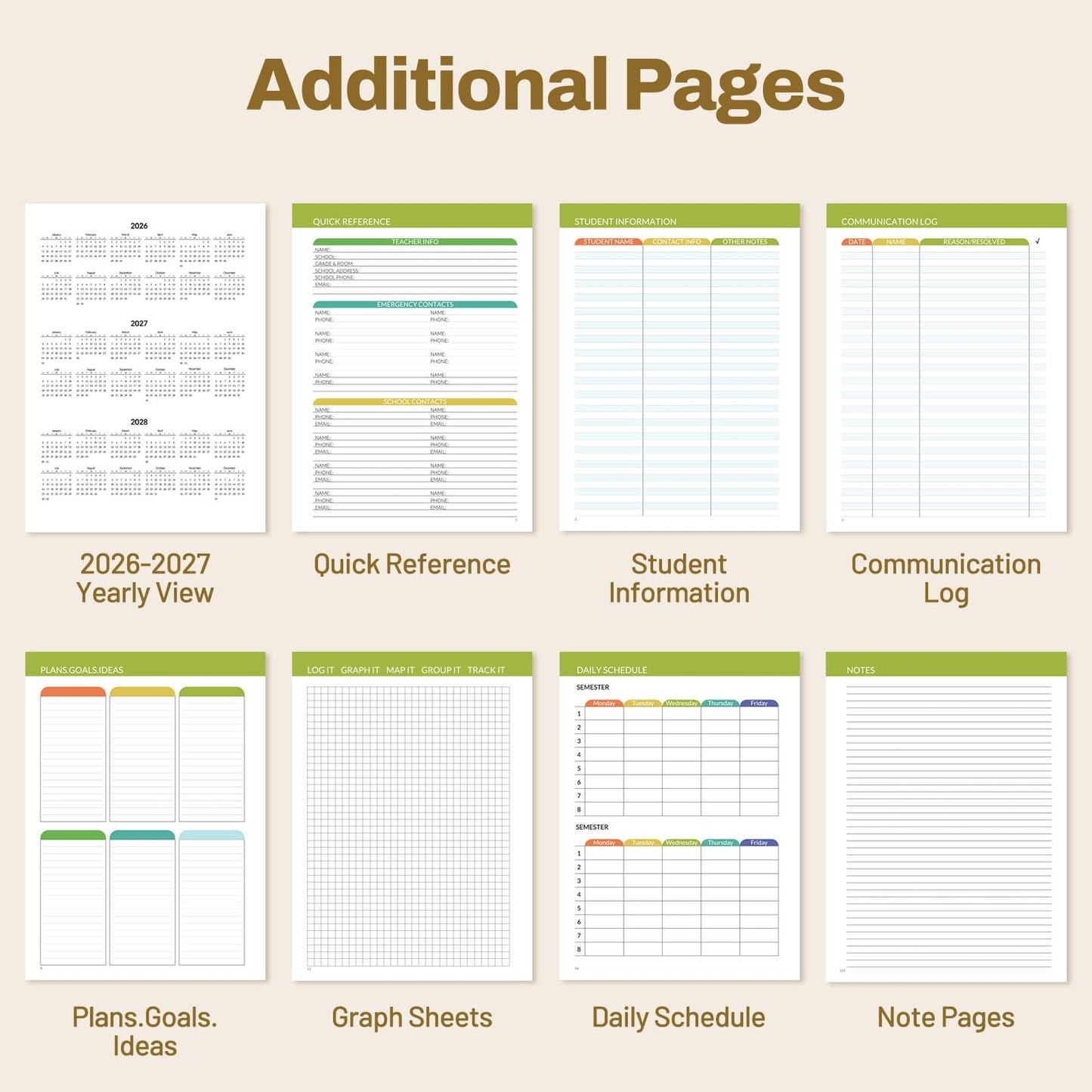 SUNEE Teacher Planner 2026-2027 Academic Year, 7 Periods Lesson Plan Book Jul 2026 - Jun 2027, 8.5"x11"Daily Weekly Monthly Organizers Horizontal Layout with Calendars, Bookmark, Tabs, Colorful Pen