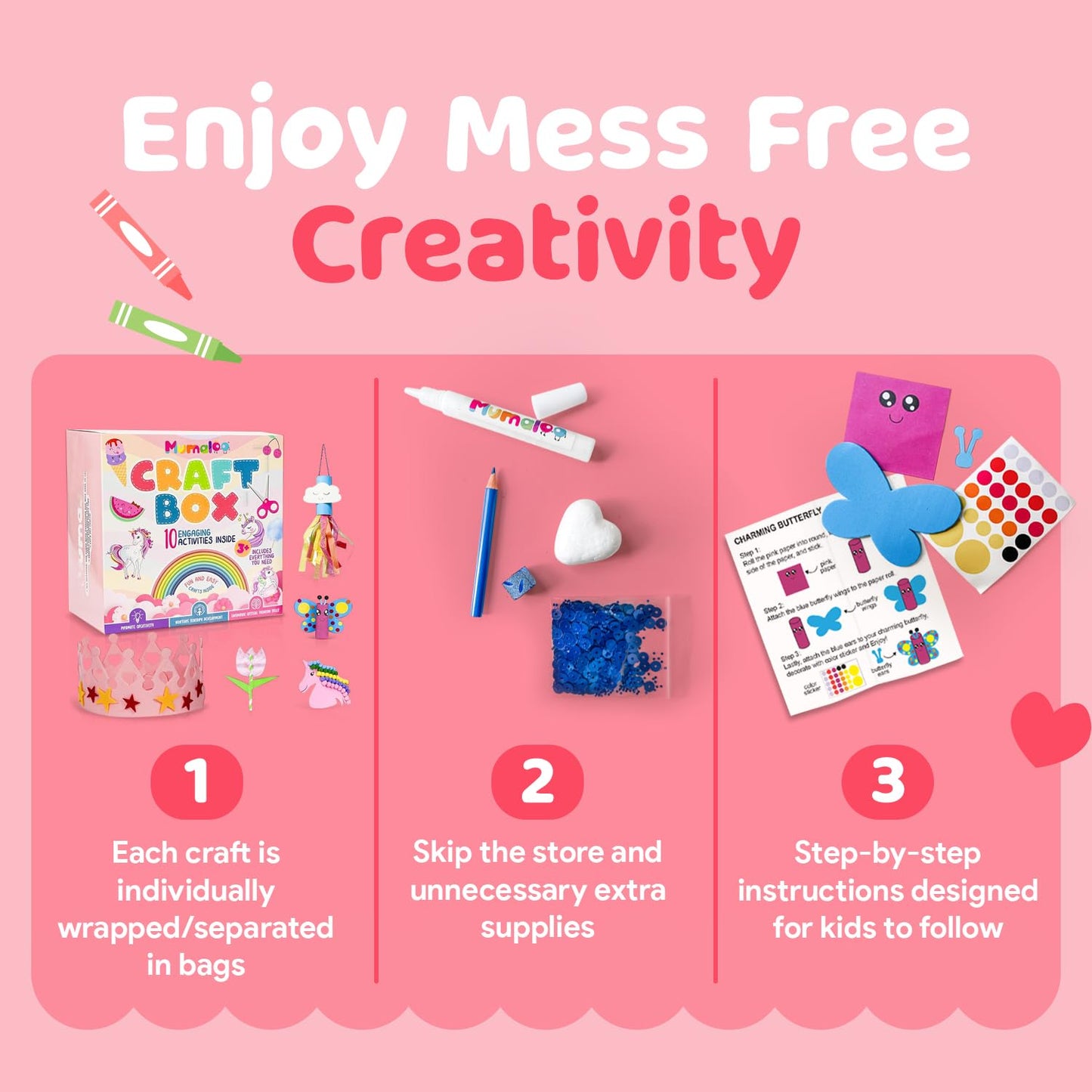 Mumaloo Unicorn Craft Box - 10 Fun Arts and Crafts for Kids Ages 4-8, No Mess, Educational, Mermaid Art Projects, Toddler Crafts & Activities Kit with Supplies, Gift for Girls 3 4 5 6 7 8 Years Old