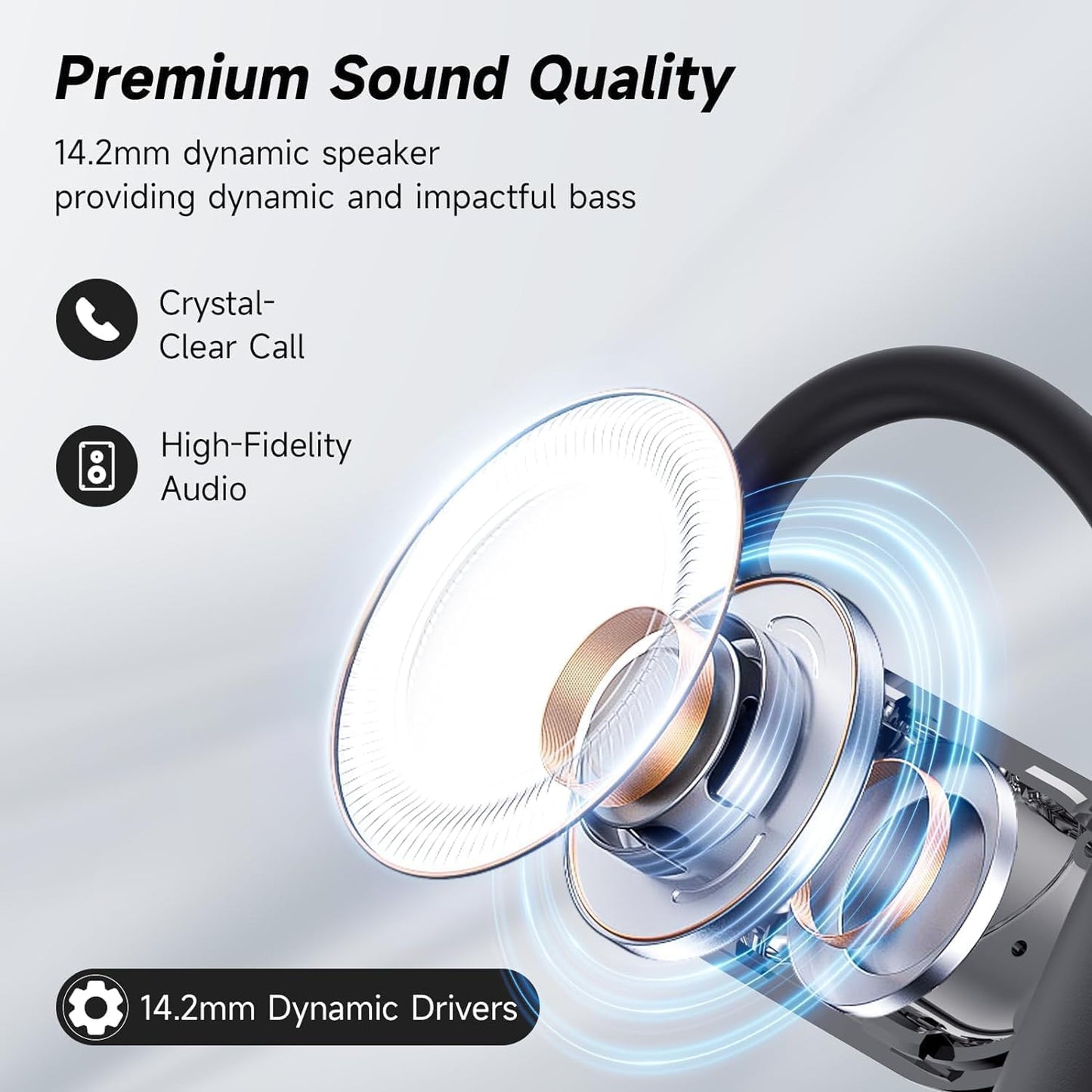Open Ear Clip Wireless Earbuds Bone Conduction Headphones, Bluetooth 5.4，Built-in Mic, IPX7 Waterproof, LED Display Charging Case,Ear Hooks Ear Buds, Design for Running/Fitness/Office/Sport